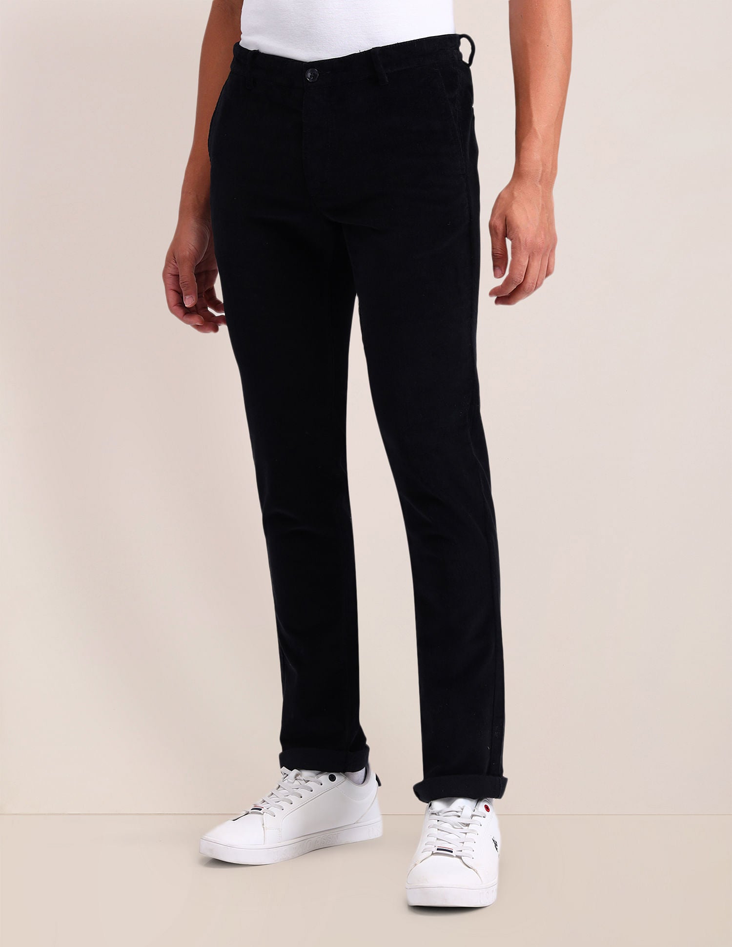 Denver Slim Fit Solid Trousers Black - U.S. Polo Assn. India | Large