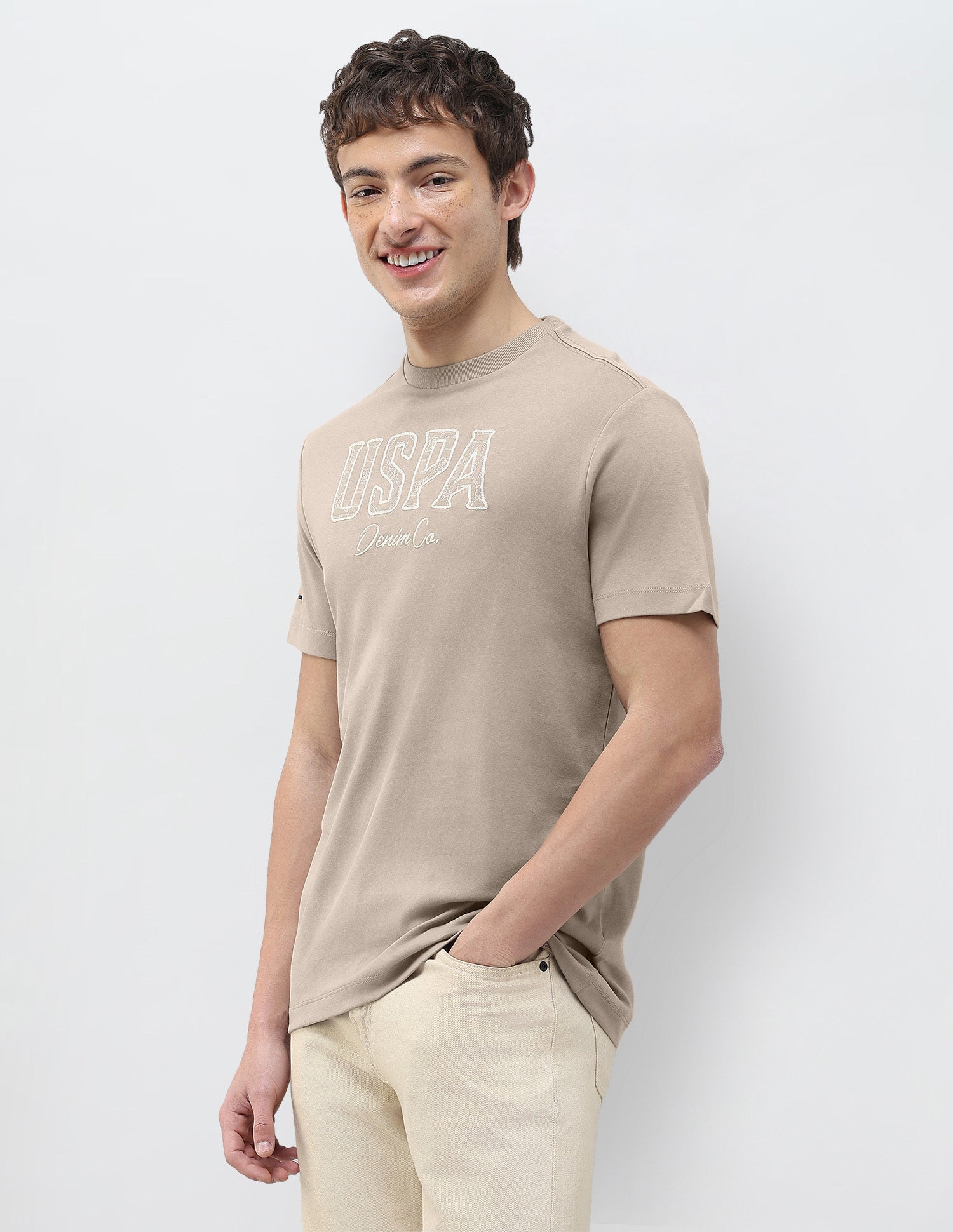 Brand Embroidered Slim Fit T-Shirt Beige - U.S. Polo Assn. India | Large