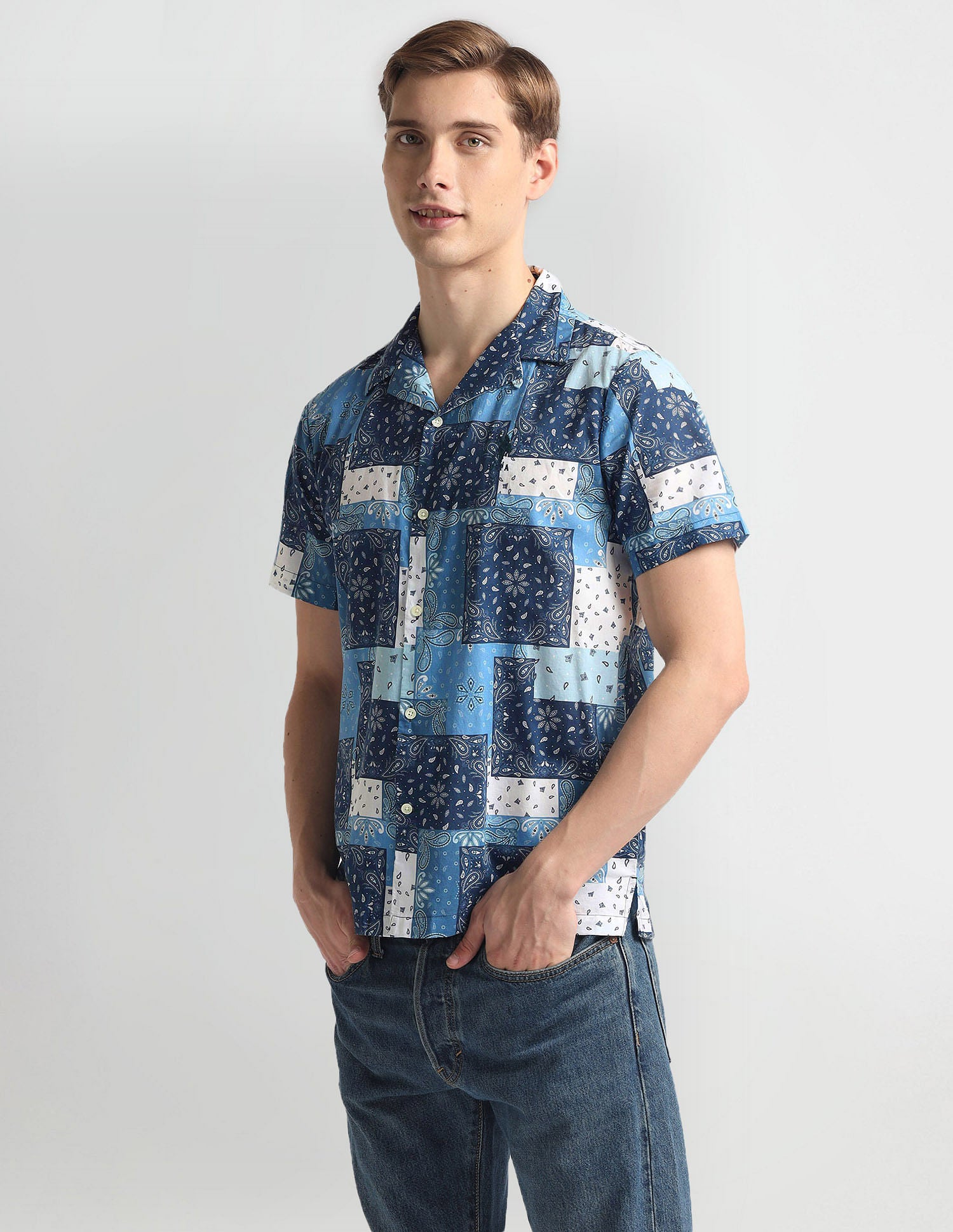 Motif Print Slim Fit Shirt Blue - U.S. Polo Assn. India | Large
