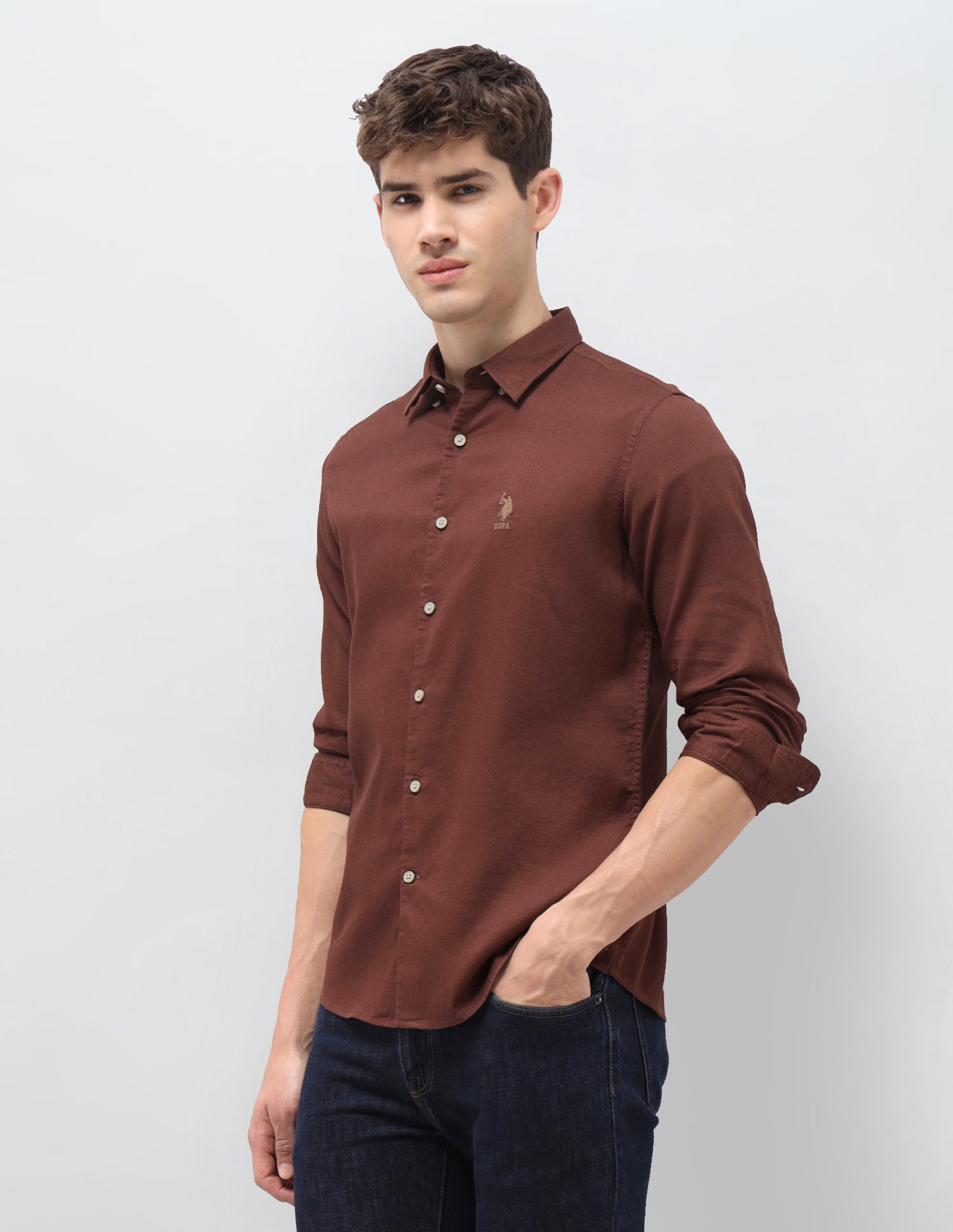 Solid Regular Fit Shirt Rust - U.S. Polo Assn. India | Large