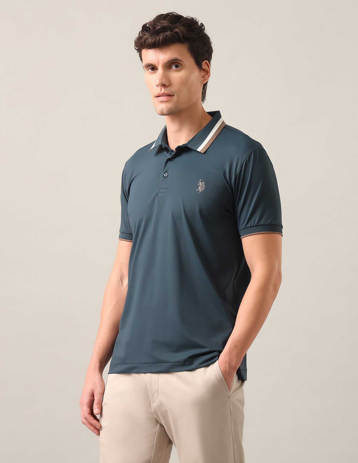 Solid Slim Fit Polo Shirt Green - U.S. Polo Assn. India | Large