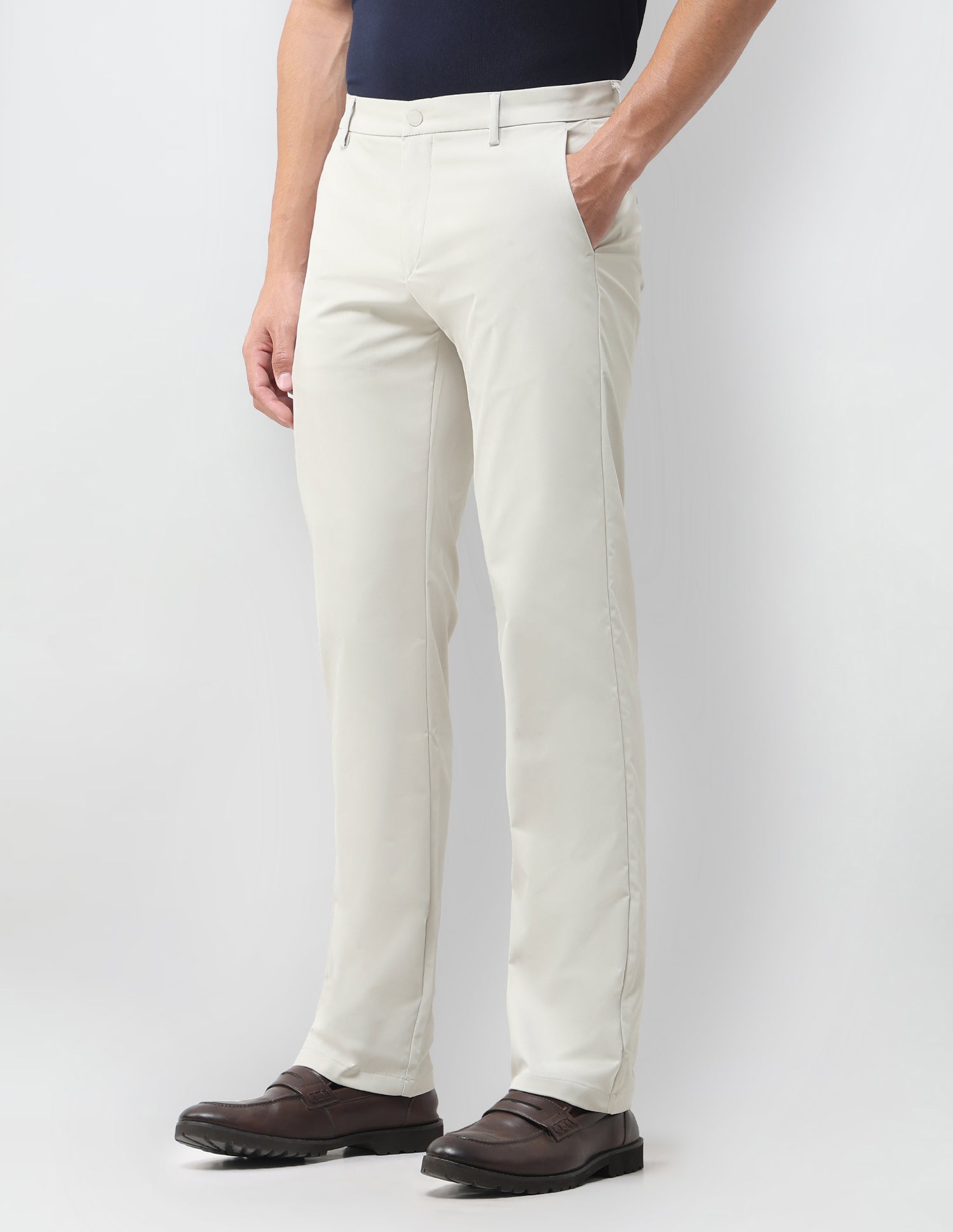 Mid Rise Riley Straight Fit Trousers Off White - U.S. Polo Assn. India | Large