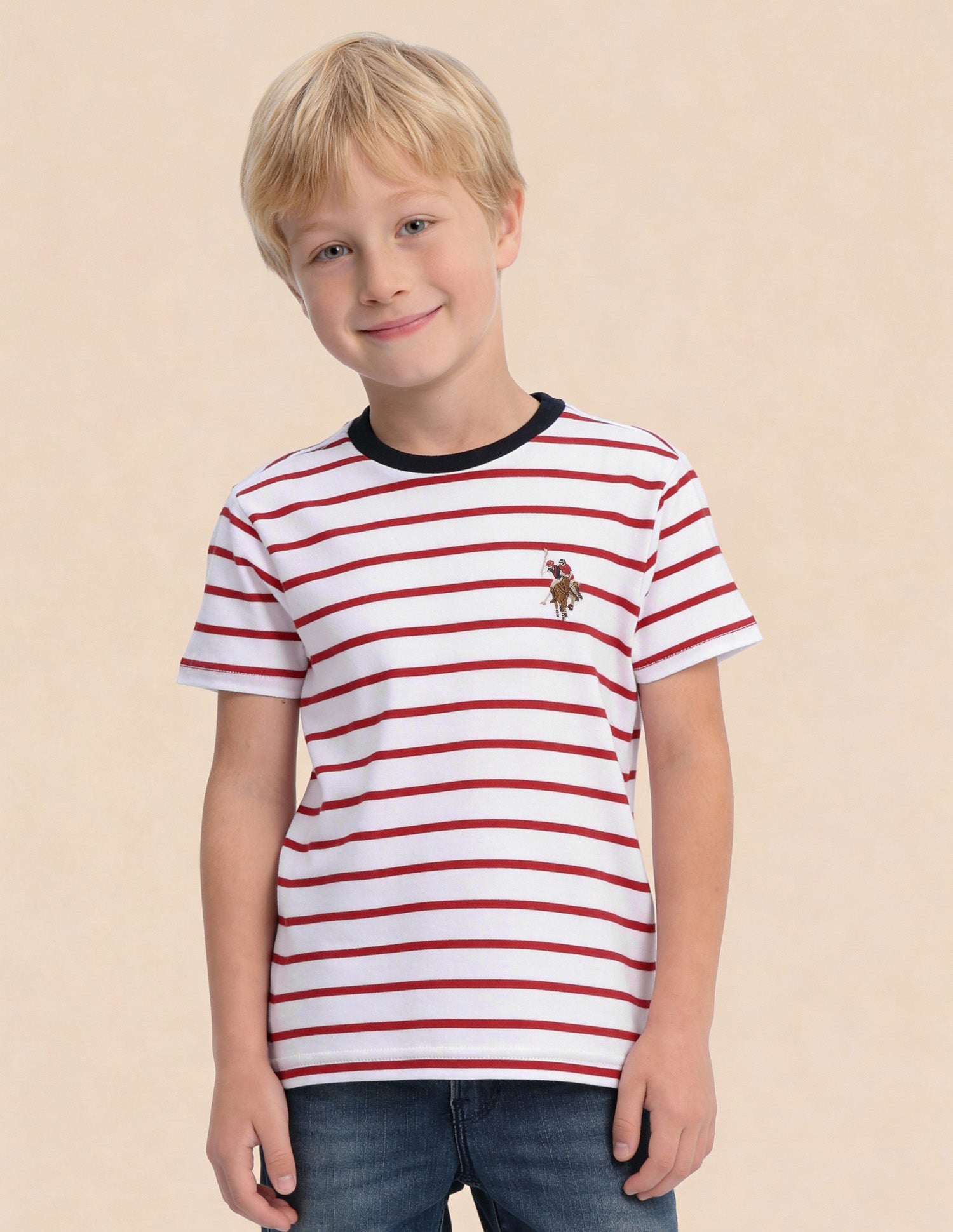 Boys Horizontal Striped T-Shirt Red - U.S. Polo Assn. India | Large