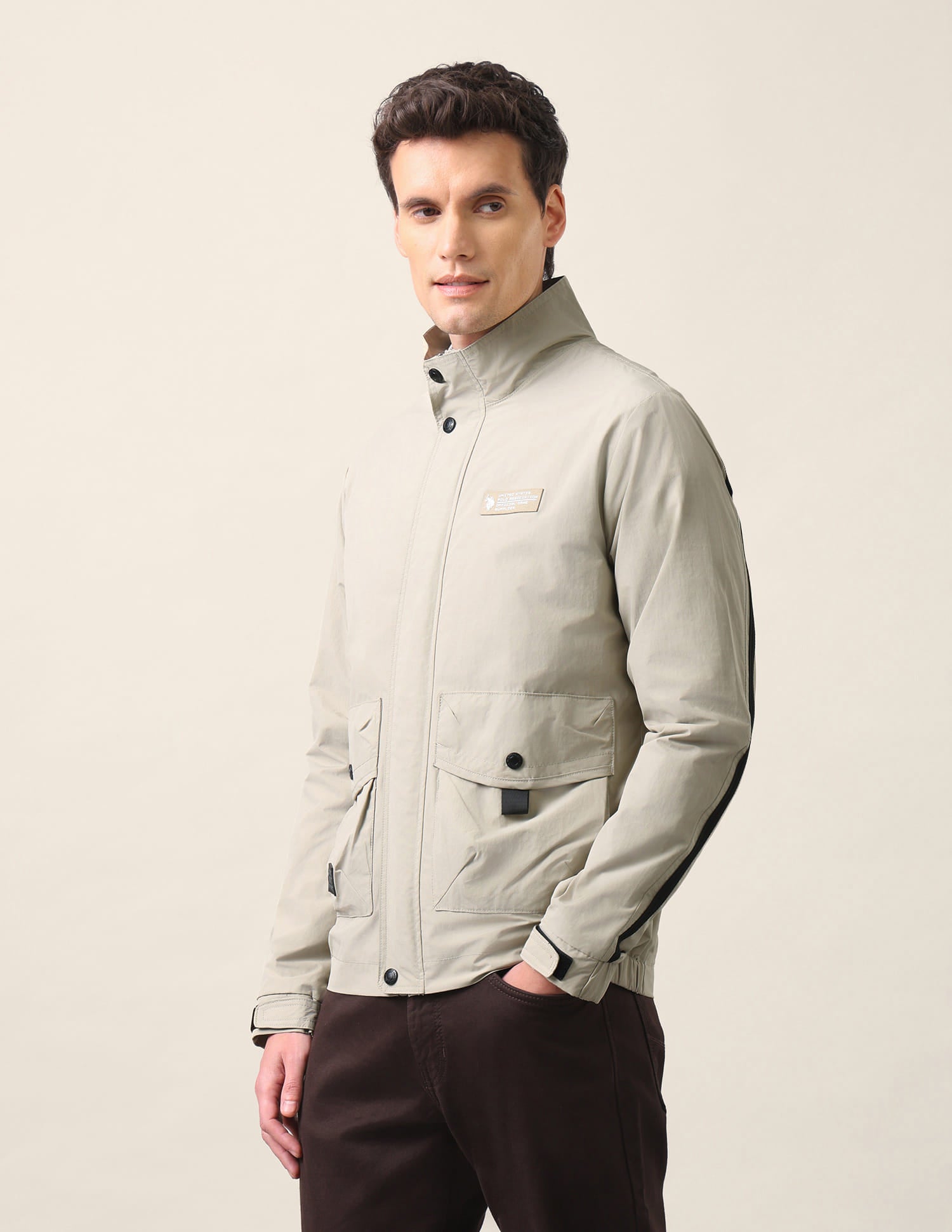 Regular Fit Solid Casual Jacket Beige - U.S. Polo Assn. India | Large
