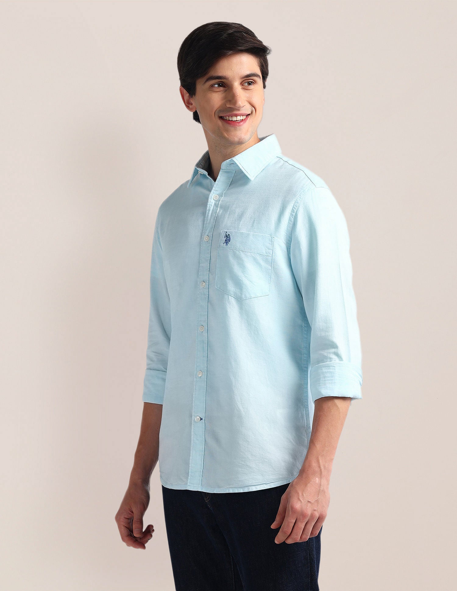 Tailored Fit Solid Shirt Light Blue - U.S. Polo Assn. India | Large