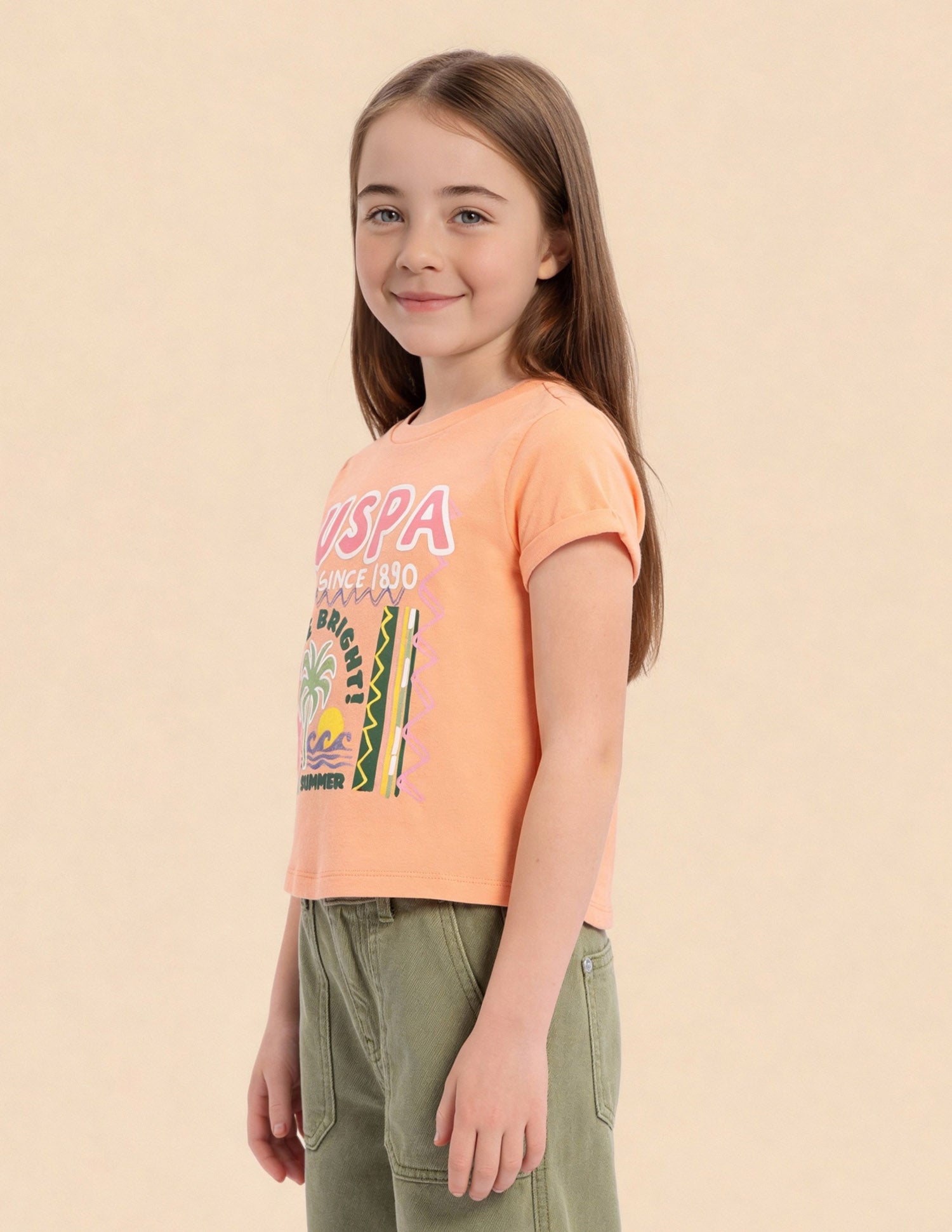 Girls Regular Fit Graphic Brand Printed Top Orange - U.S. Polo Assn. India | Large
