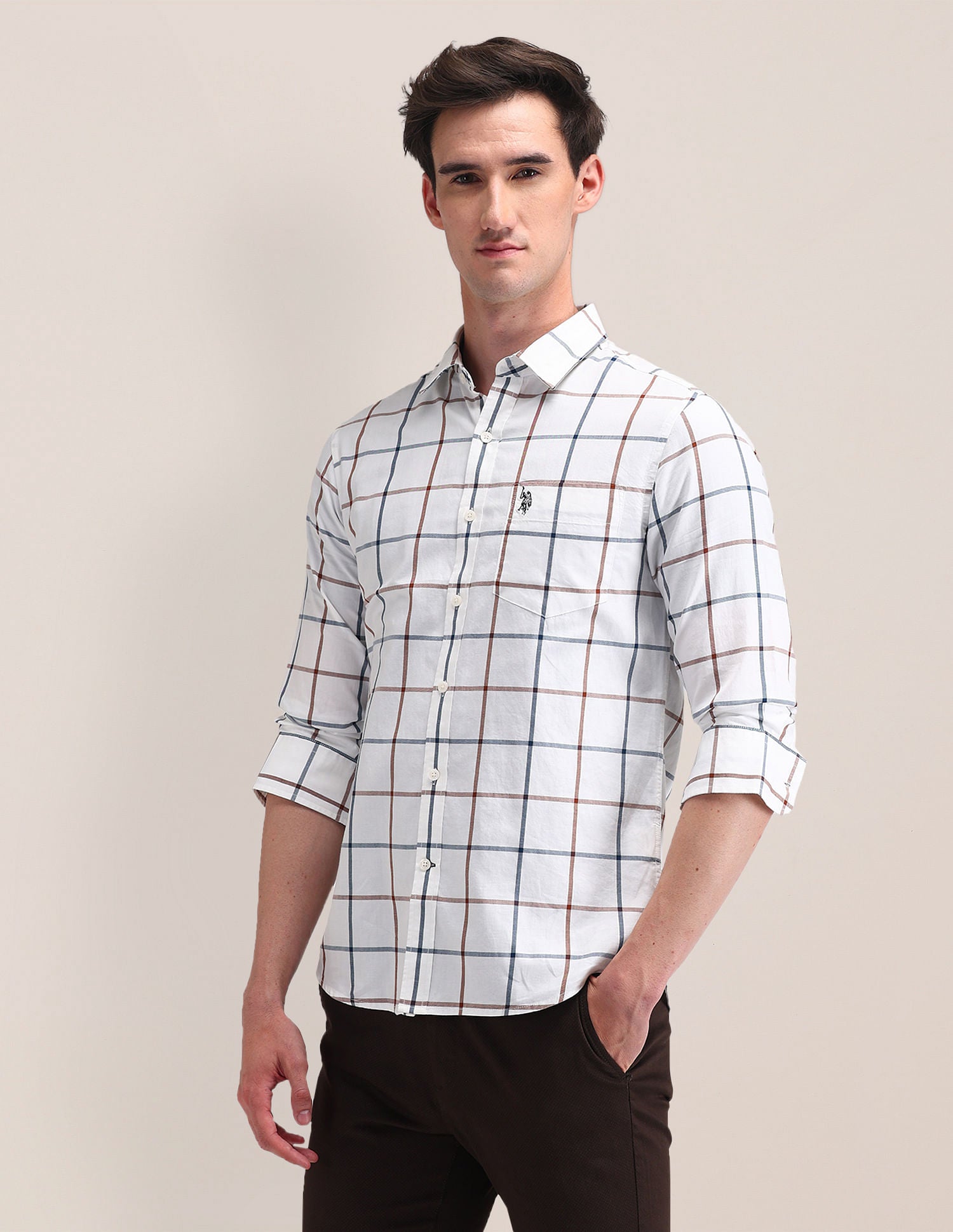 Tailored Fit Checked Shirt White - U.S. Polo Assn. India | Large