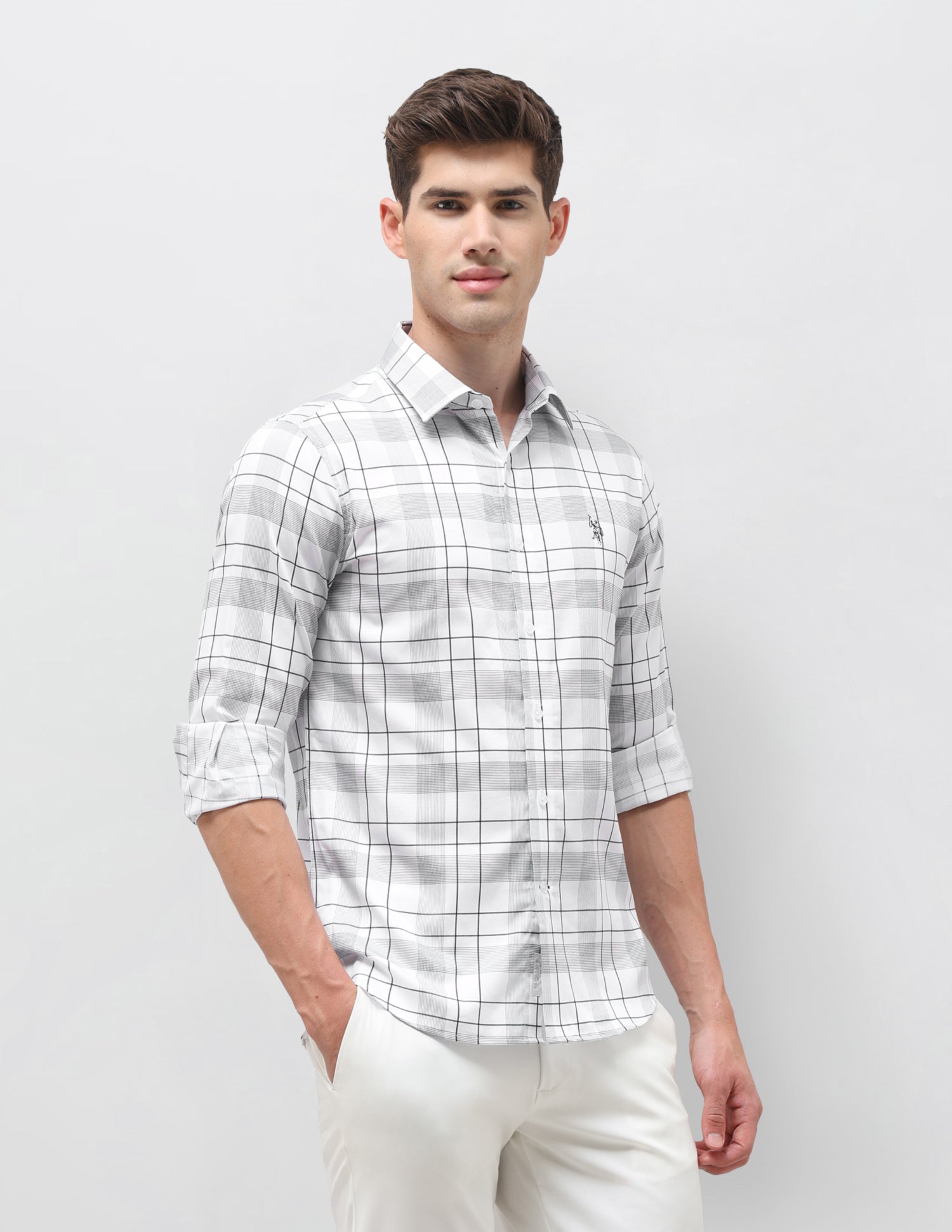 Satin Grid Tattersall Checked Shirt Teal - U.S. Polo Assn. India | Large