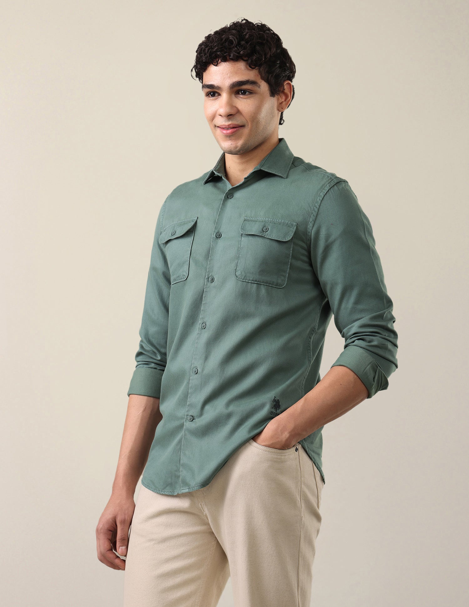 Solid Regular Fit Shirt Green - U.S. Polo Assn. India | Large