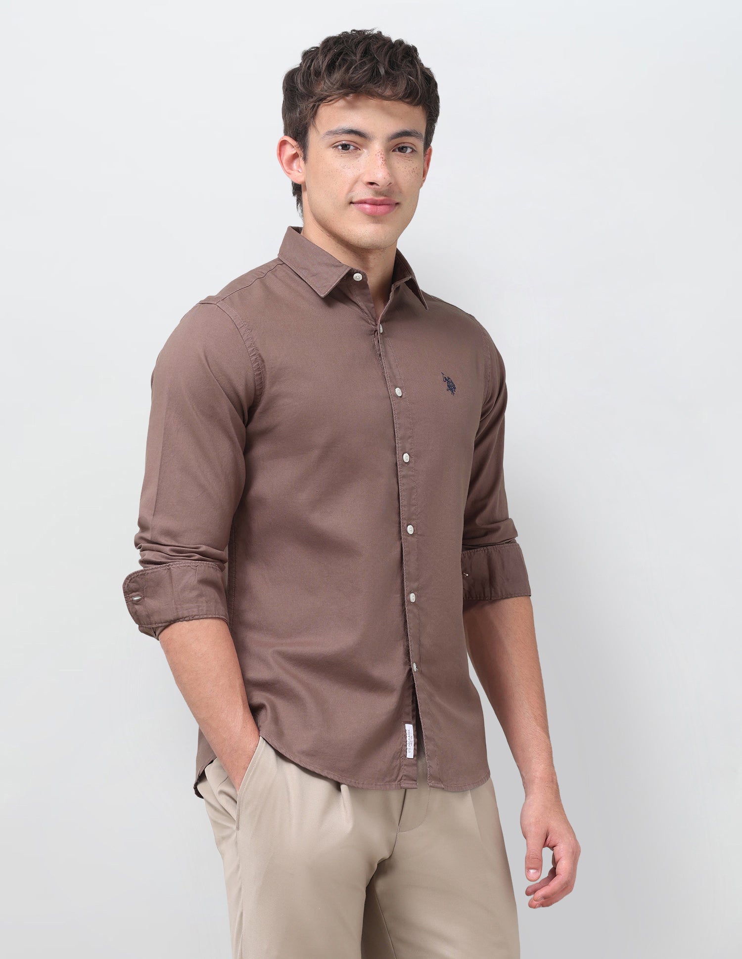 Solid Tailored Fit Shirt Brown - U.S. Polo Assn. India | Large