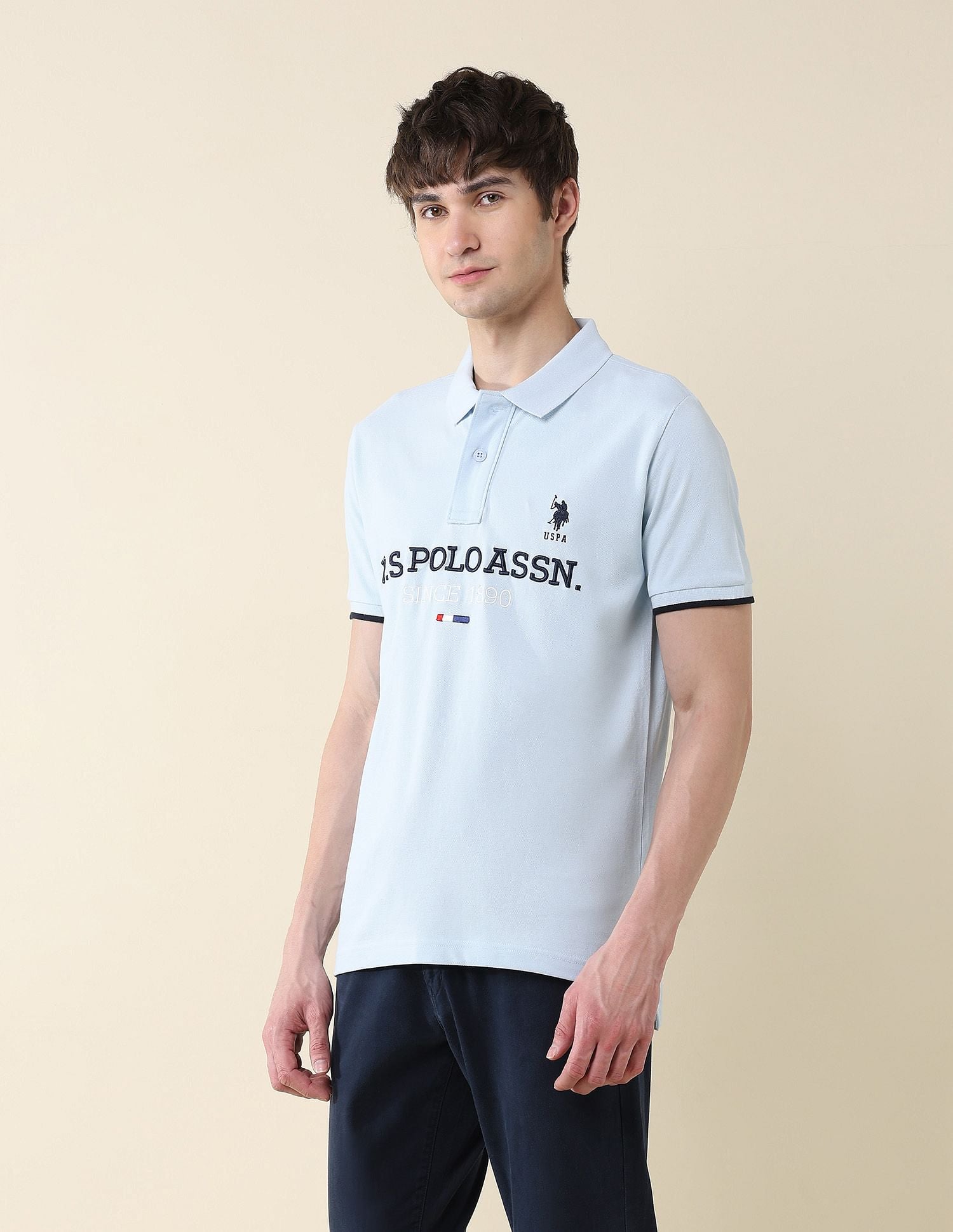 Slim Fit Brand Embroidered Polo Shirt Light Blue - U.S. Polo Assn. India | Large