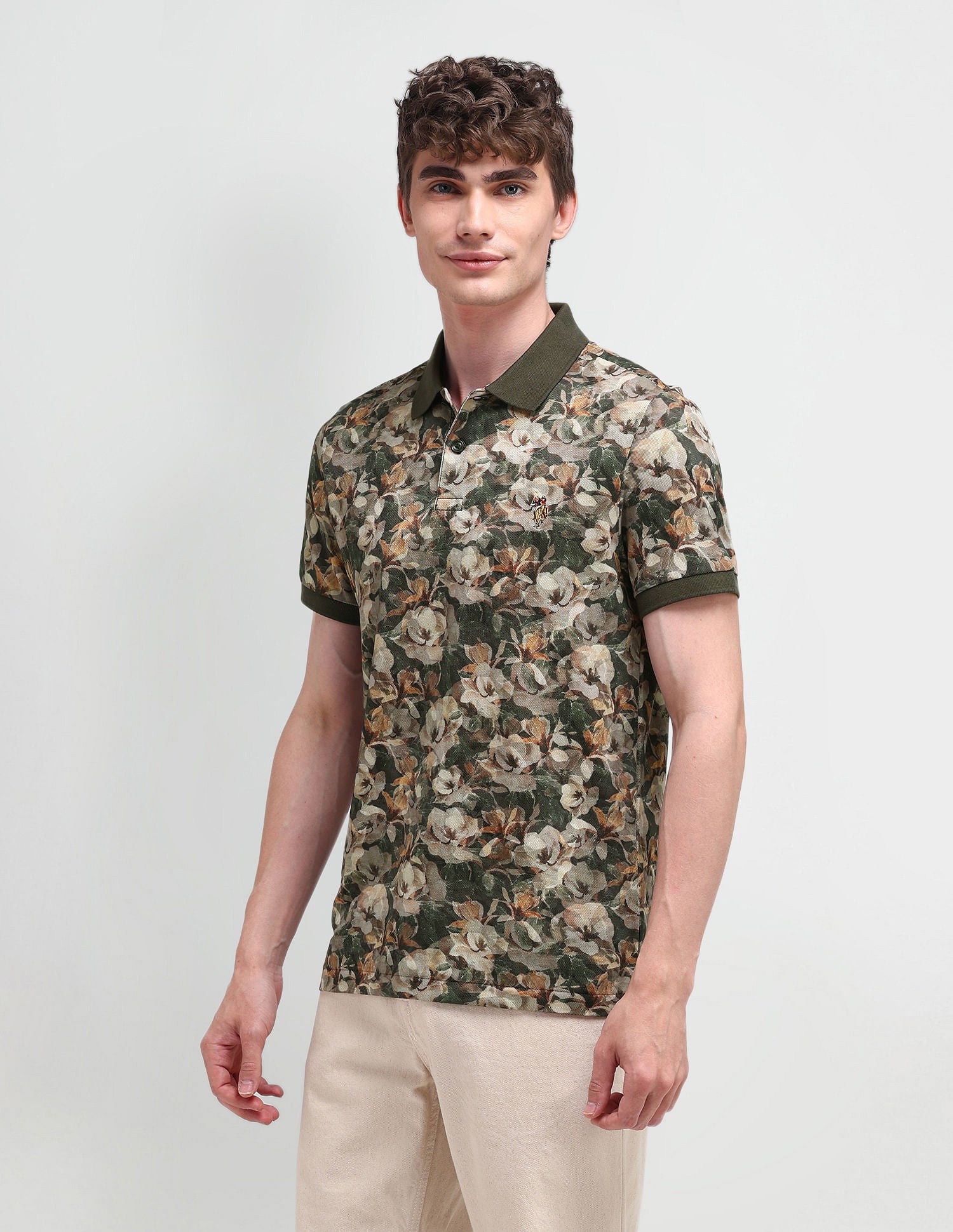 Muscle Fit Floral Polo Shirt Olive - U.S. POLO ASSN. | Large
