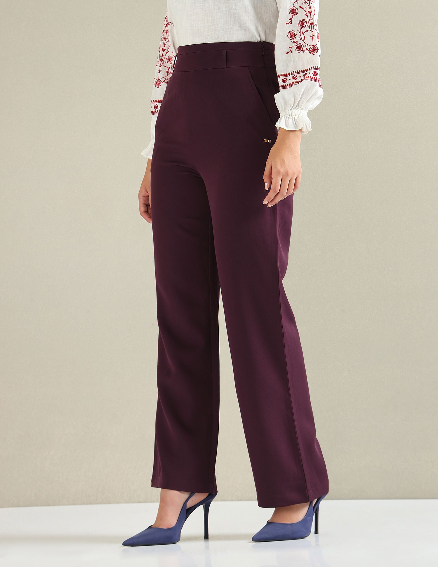 Wide Leg Satin Trousers Wine - U.S. POLO ASSN. | Large