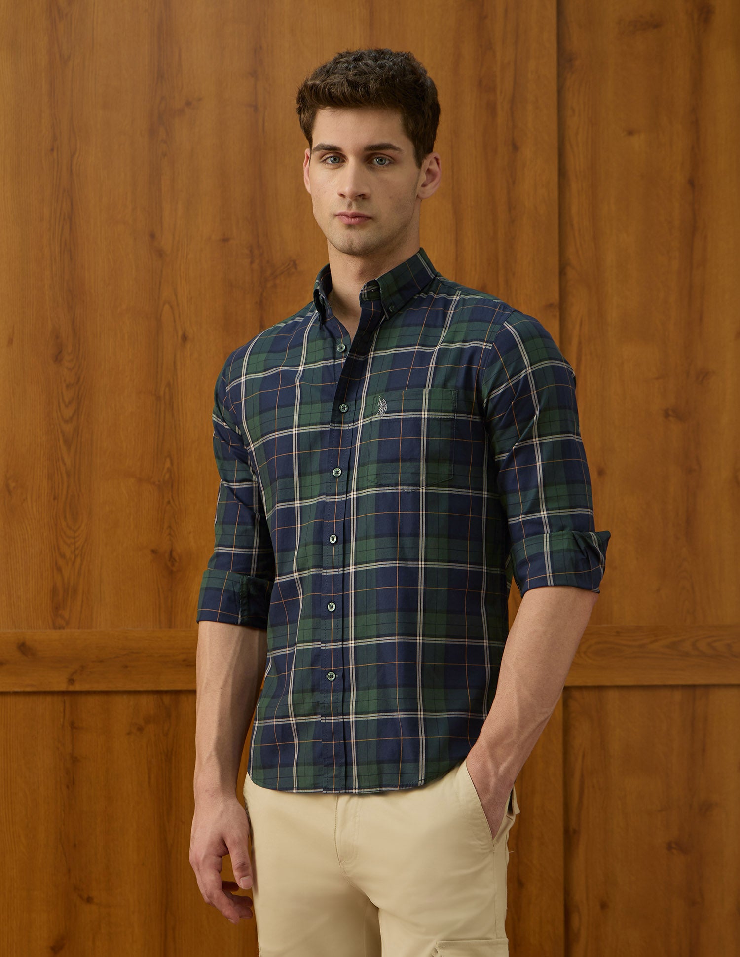 Plaid Checked Varsity Theatre Shirt Green - U.S. POLO ASSN. | Large