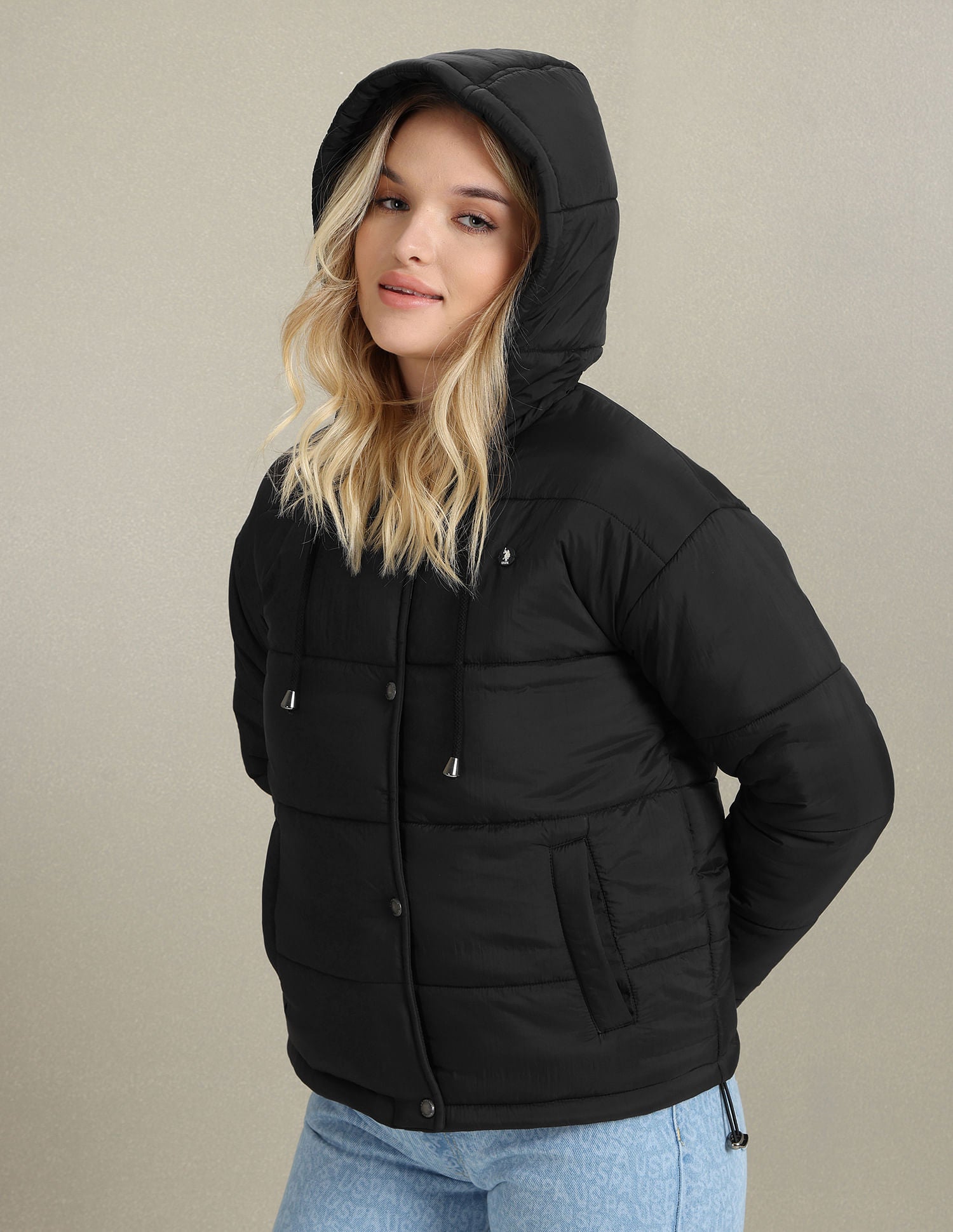 Hooded Solid Padded Jacket Black - U.S. Polo Assn. India | Large
