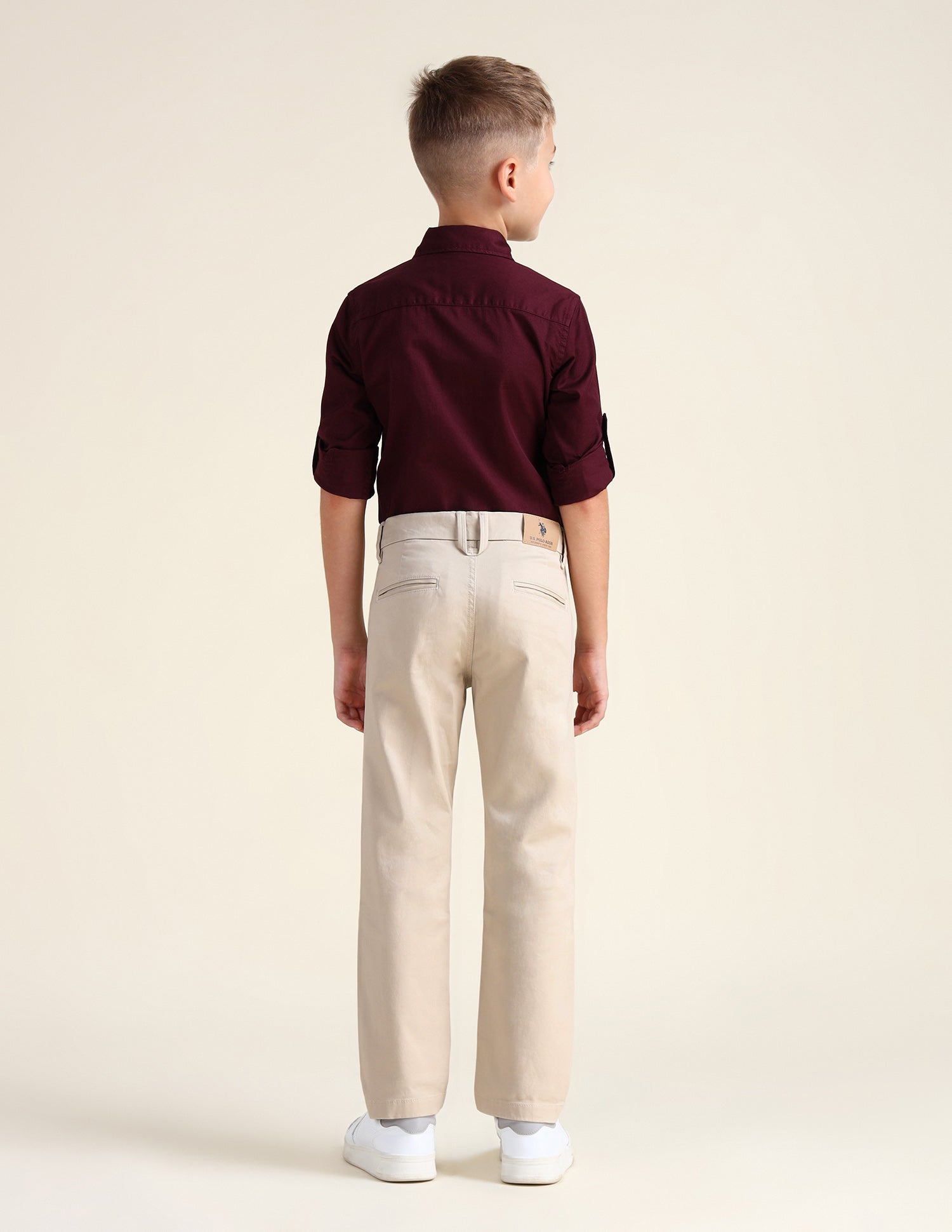 Boys Solid Mid Rise Trousers Beige - U.S. Polo Assn. India | Large