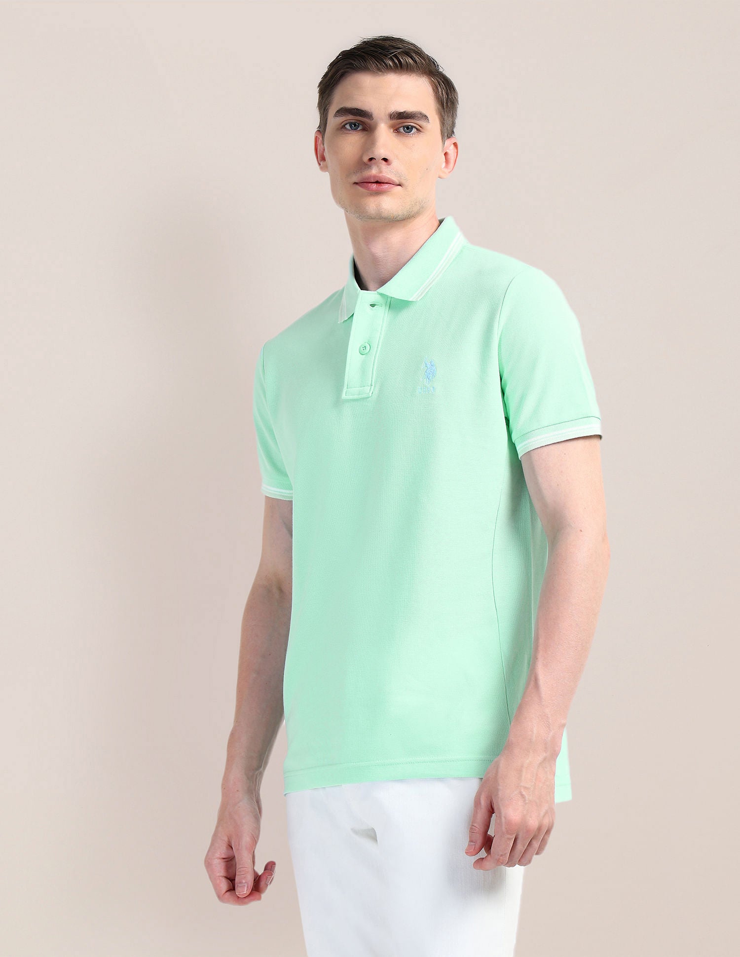 Solid Slim Fit Polo Shirt Green - U.S. Polo Assn. India | Large