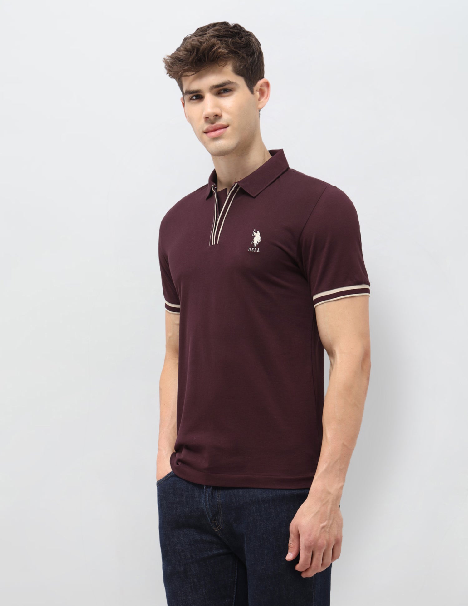 Solid Slim Fit Polo Shirt Maroon - U.S. Polo Assn. India | Large