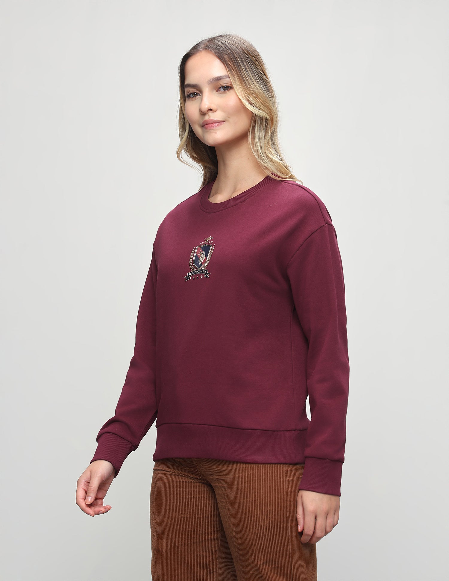 Brand Embossed Relaxed Fit Sweatshirt Maroon - U.S. Polo Assn. India | Large