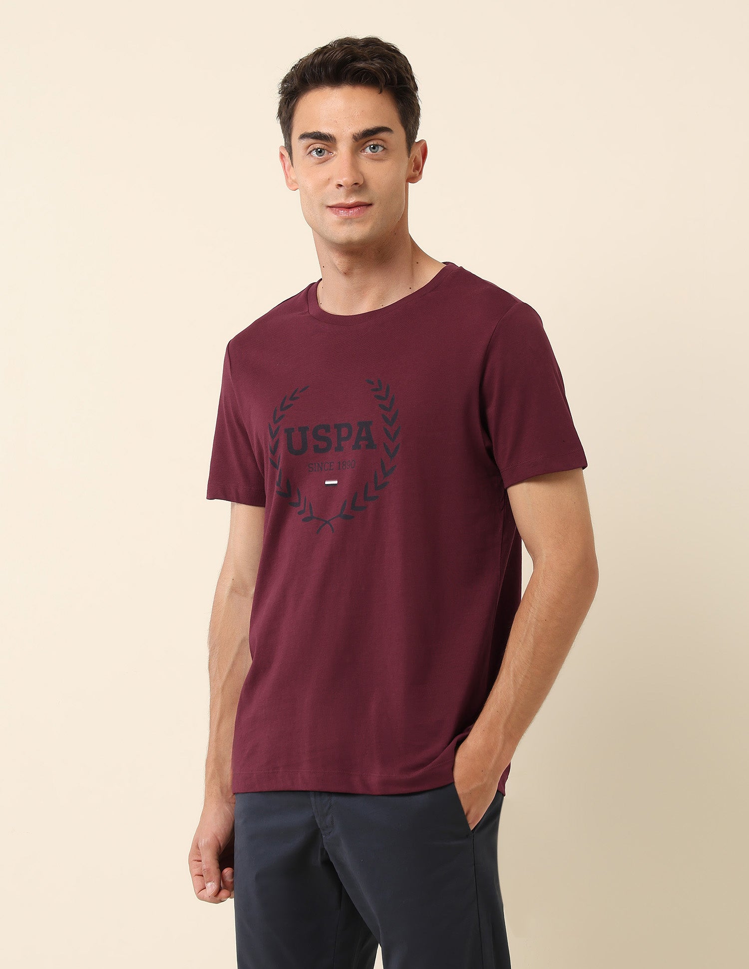 Brand Printed Slim Fit T-Shirt Maroon - U.S. POLO ASSN. | Large