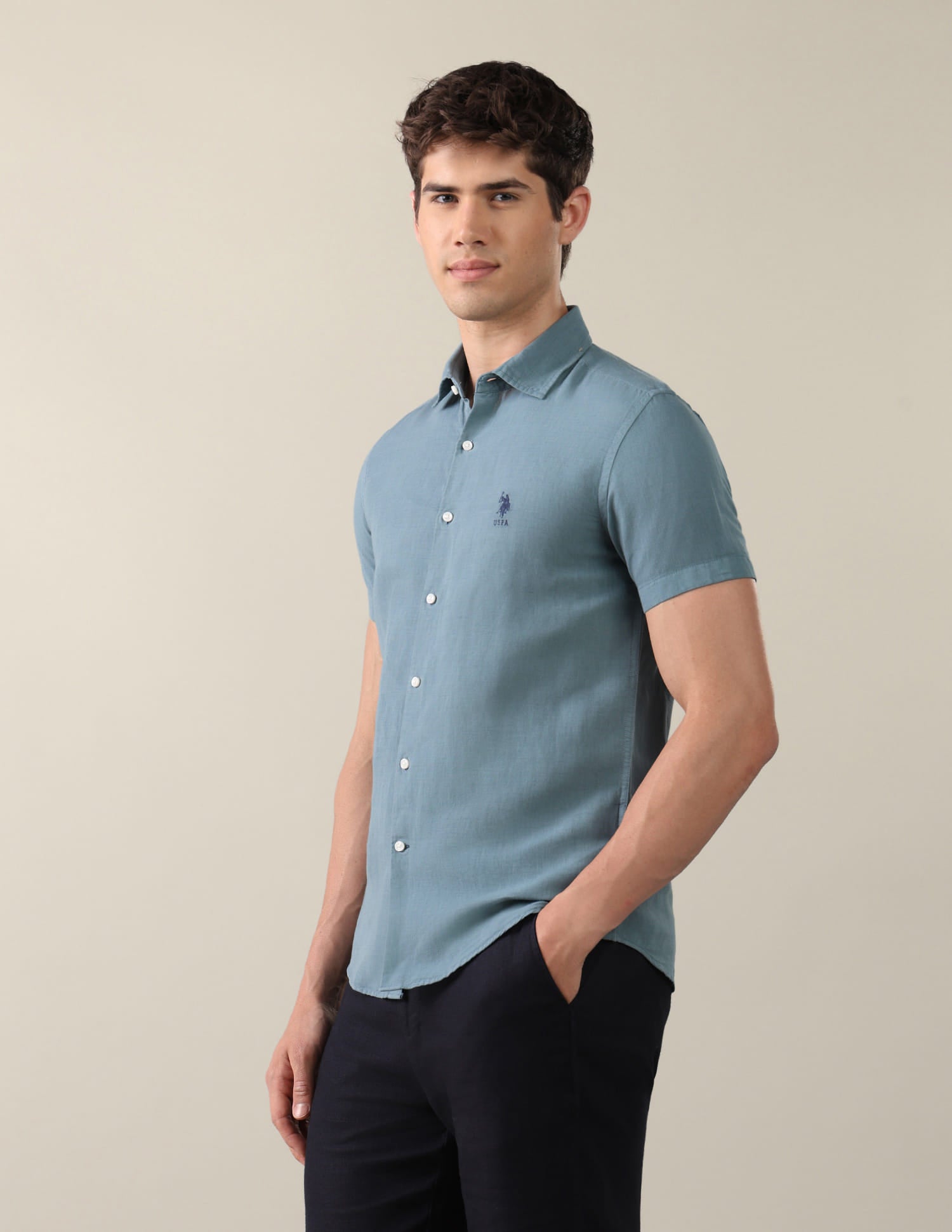 Solid Regular Fit Shirt Green - U.S. Polo Assn. India | Large