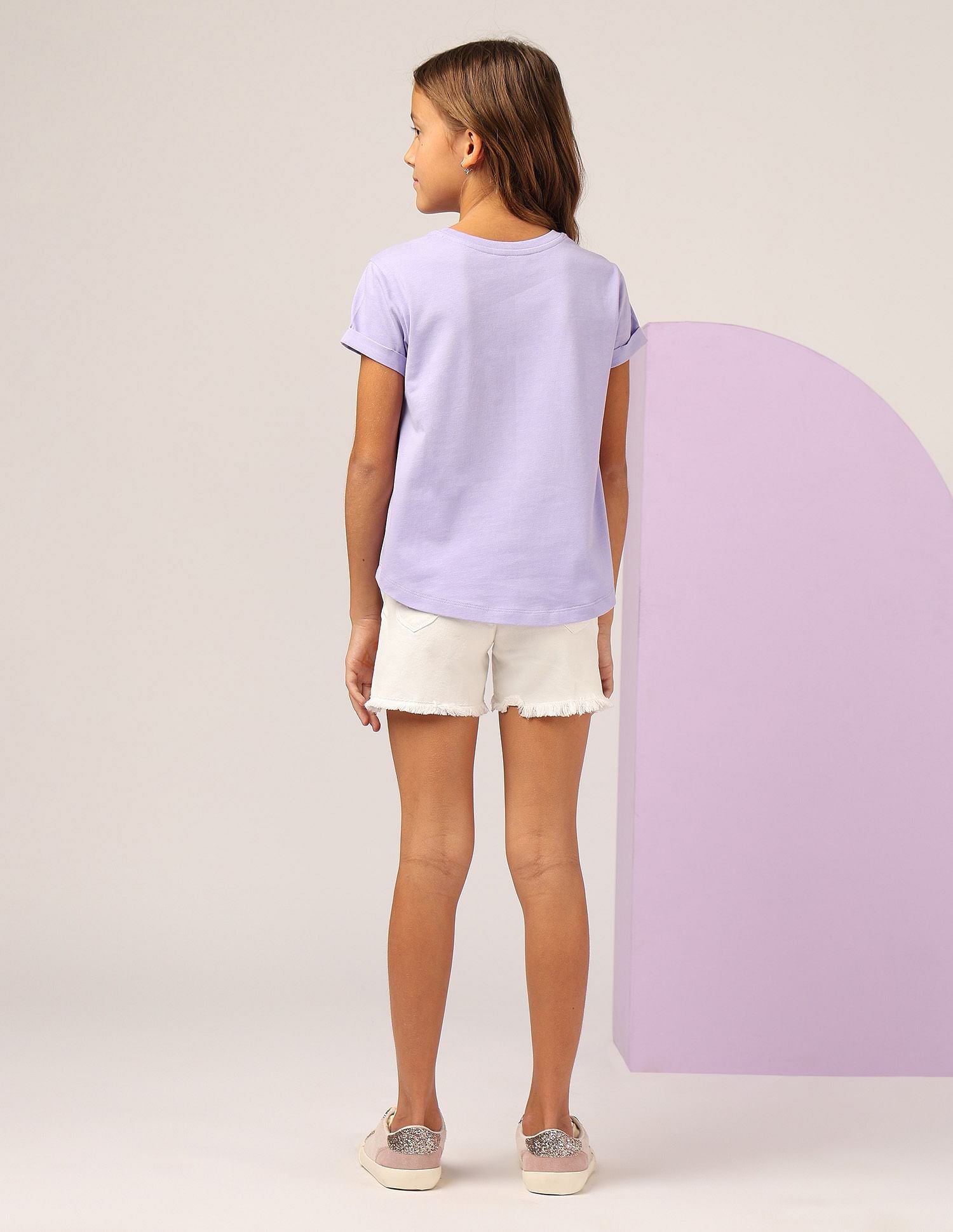 Girls Sequins Detailed Relaxed Fit T-Shirt Lavender - U.S. POLO ASSN. | Large