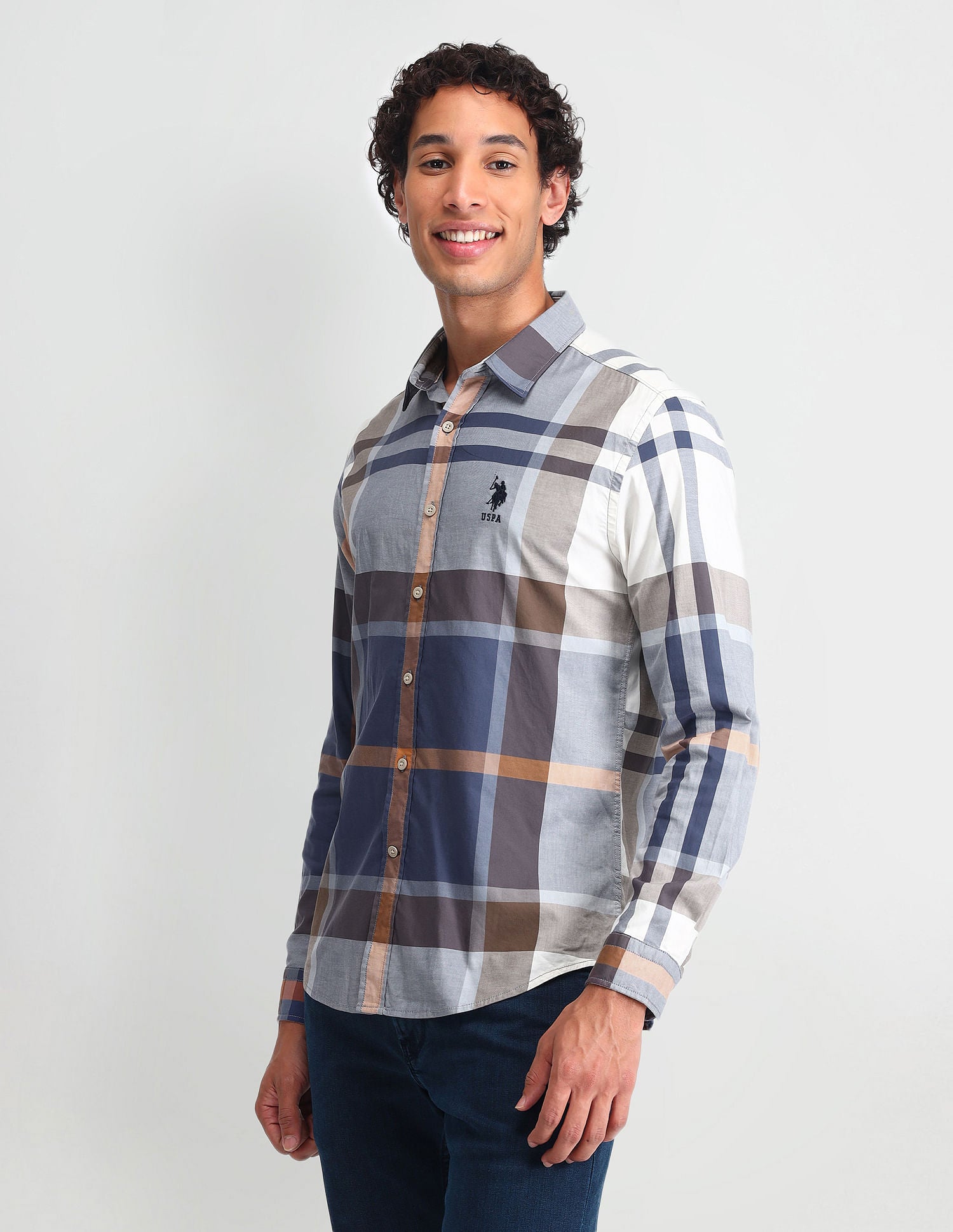 Graph Checked Slim Fit Shirt Light Brown - U.S. Polo Assn. India | Large