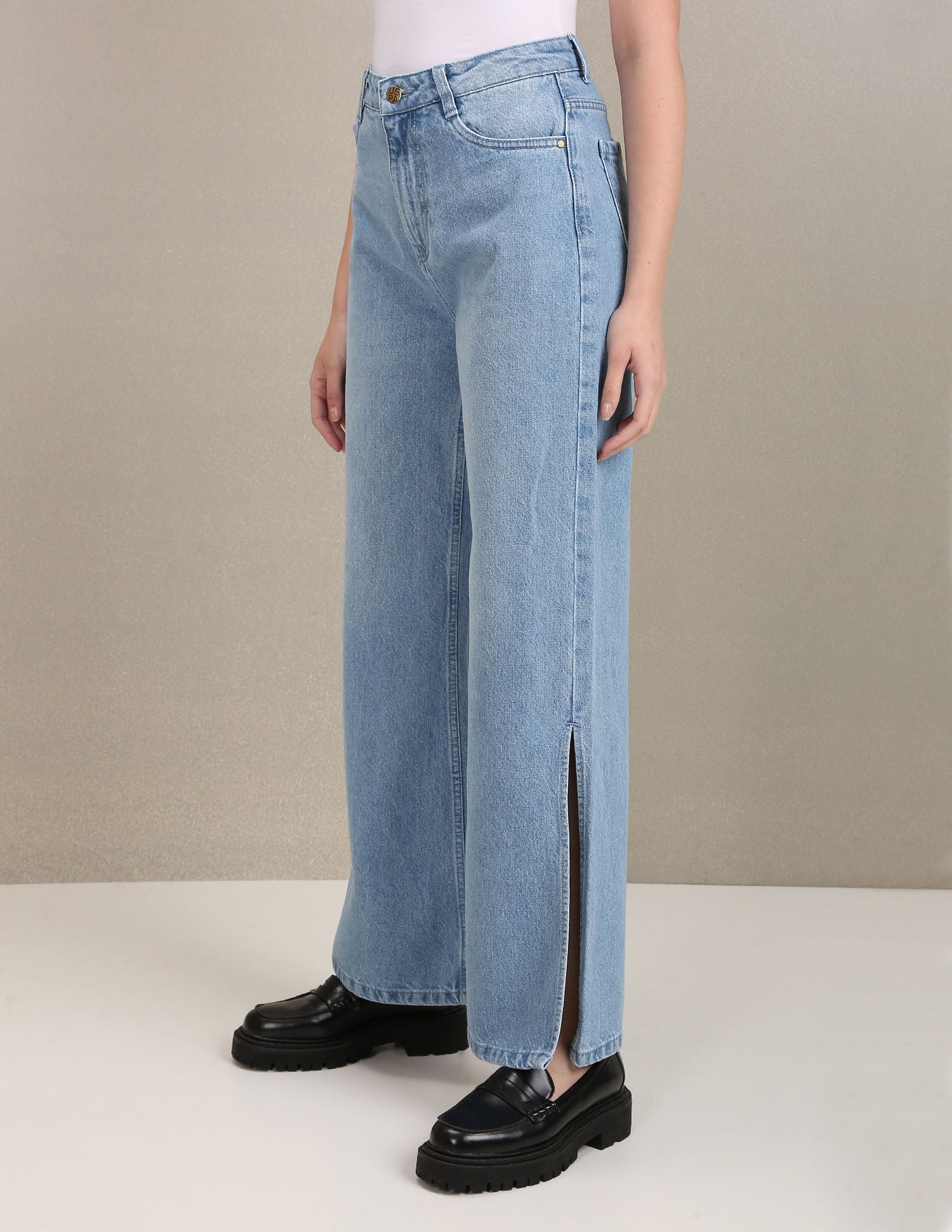 High Rise Slit Flared Fit Jeans Light Blue - U.S. Polo Assn. India | Large