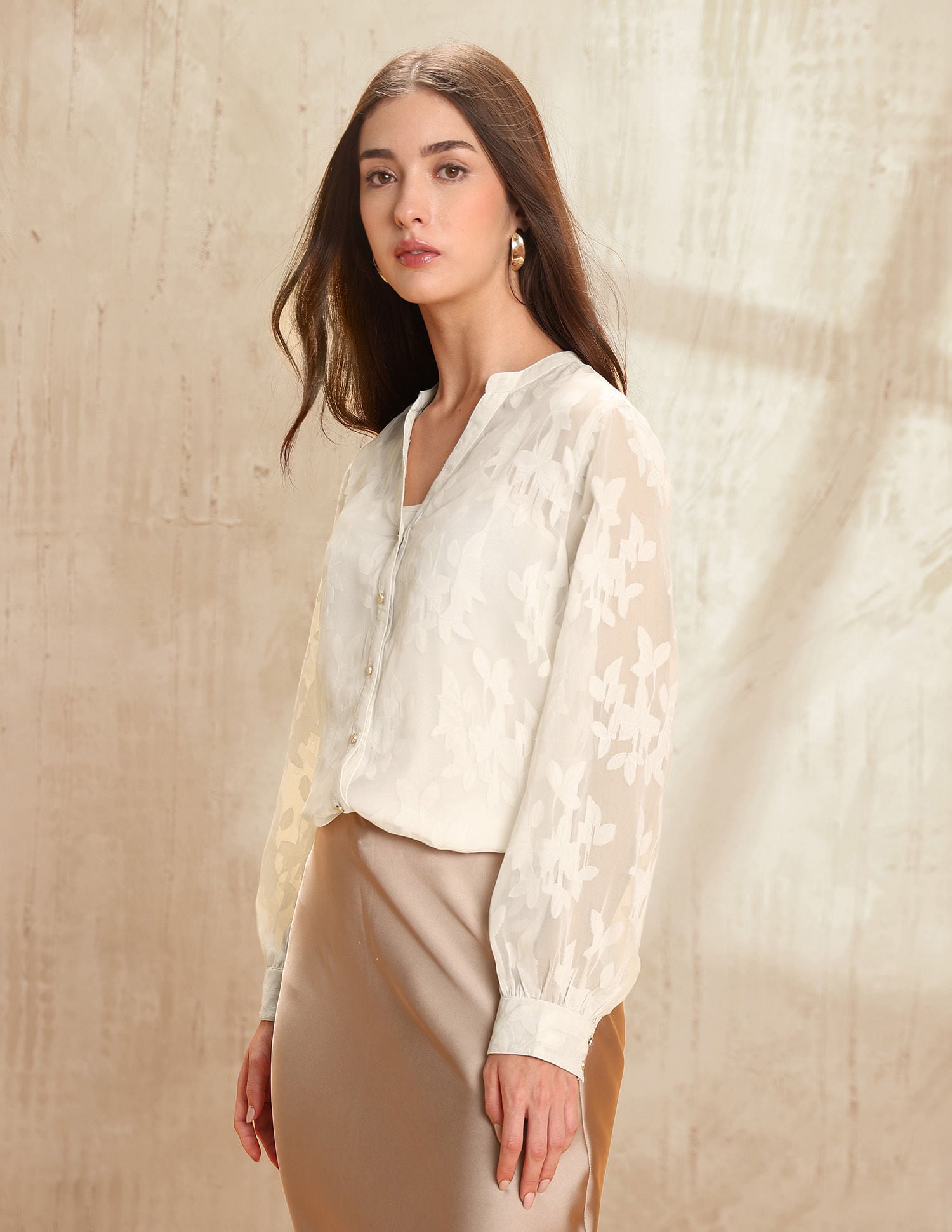 Semi-Sheer Floral Printed Shirt Beige - U.S. POLO ASSN. | Large