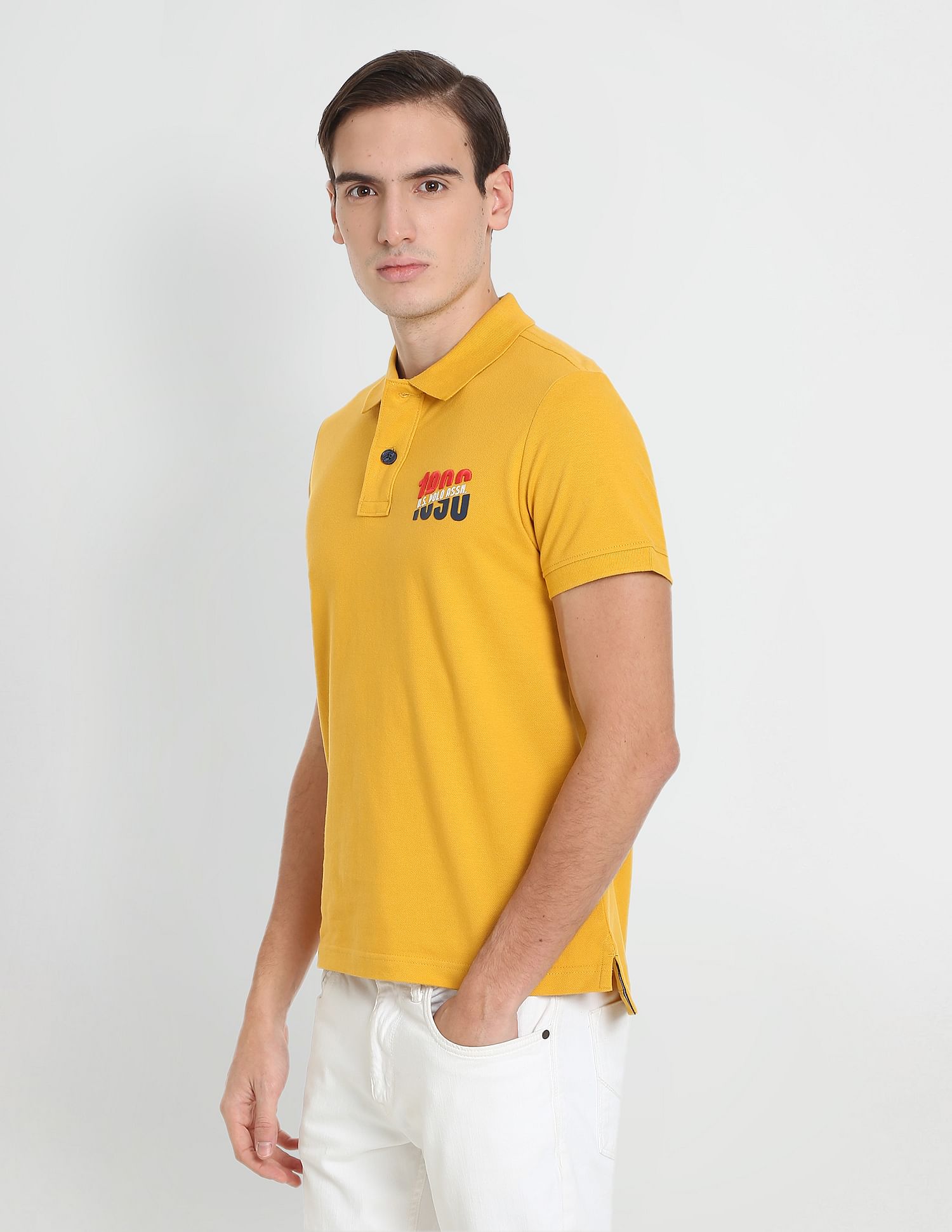 Embroidered Logo Cotton Polo Shirt Mustard - U.S. POLO ASSN. | Large