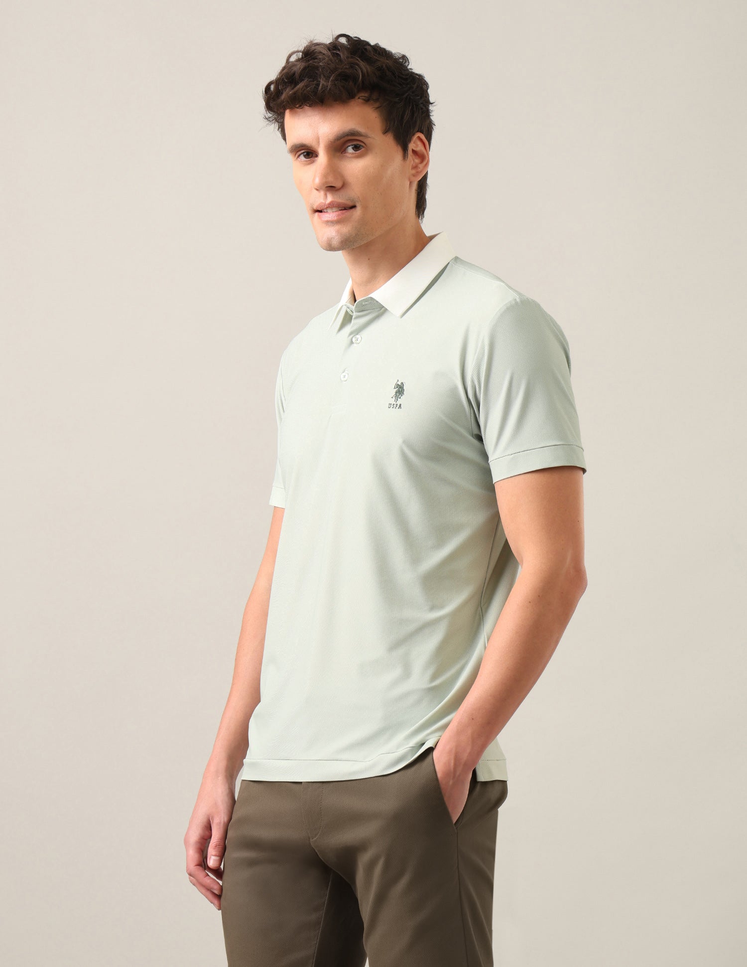 Solid Slim Fit Polo Shirt Light Green - U.S. Polo Assn. India | Large