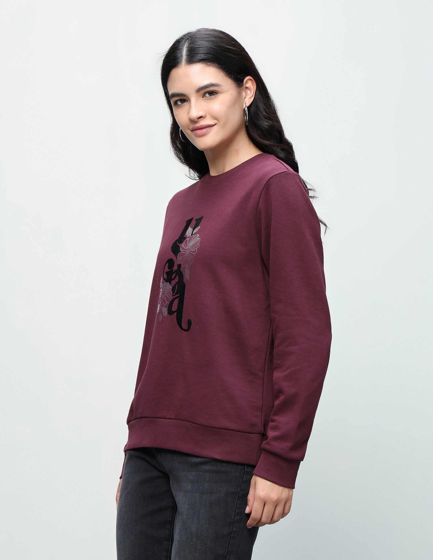 Brand Floral Embellished Regular Fit Sweatshirt Purple - U.S. Polo Assn. India | Large