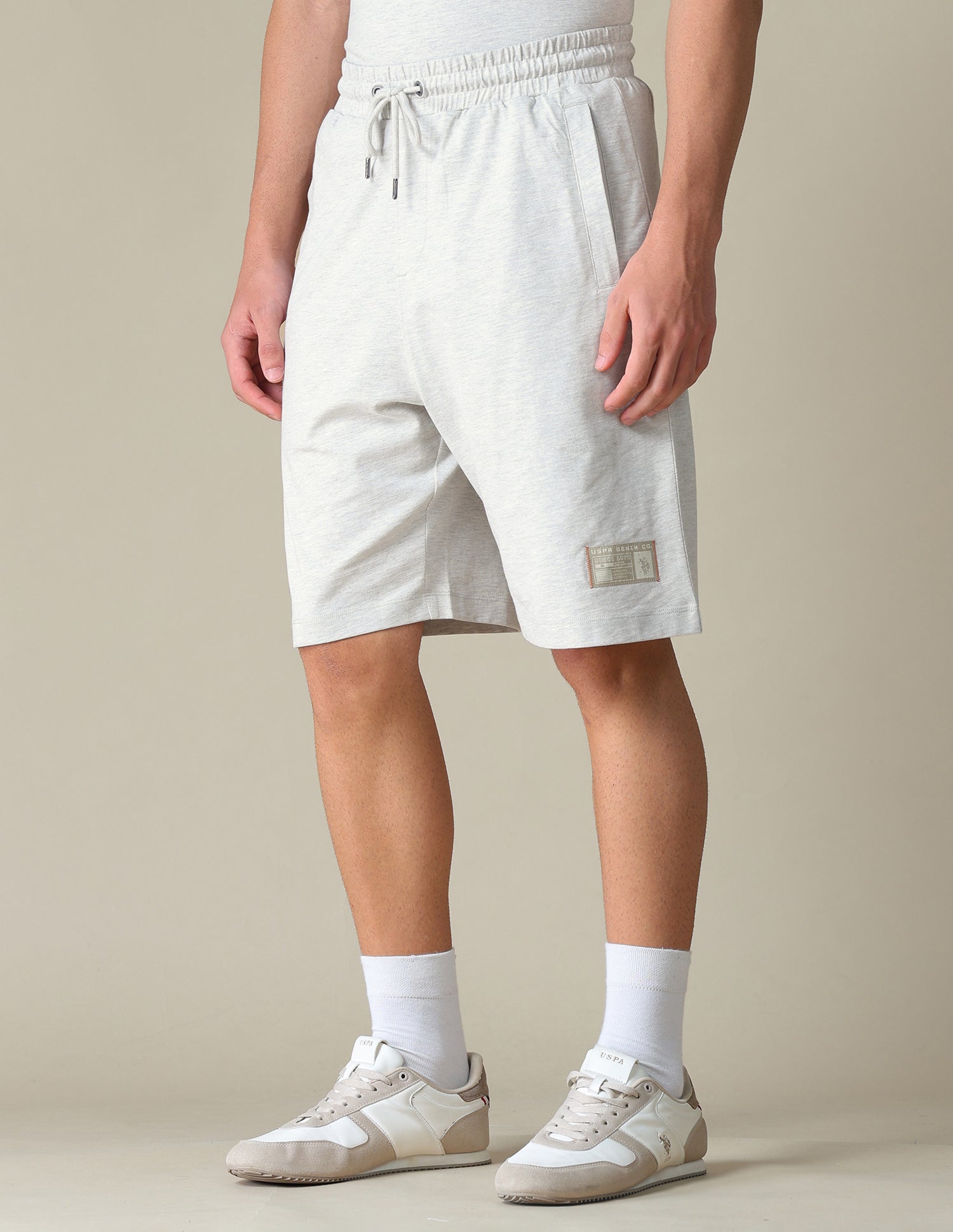 Heathered Regular Fit Shorts Ecru Melange - U.S. Polo Assn. India | Large