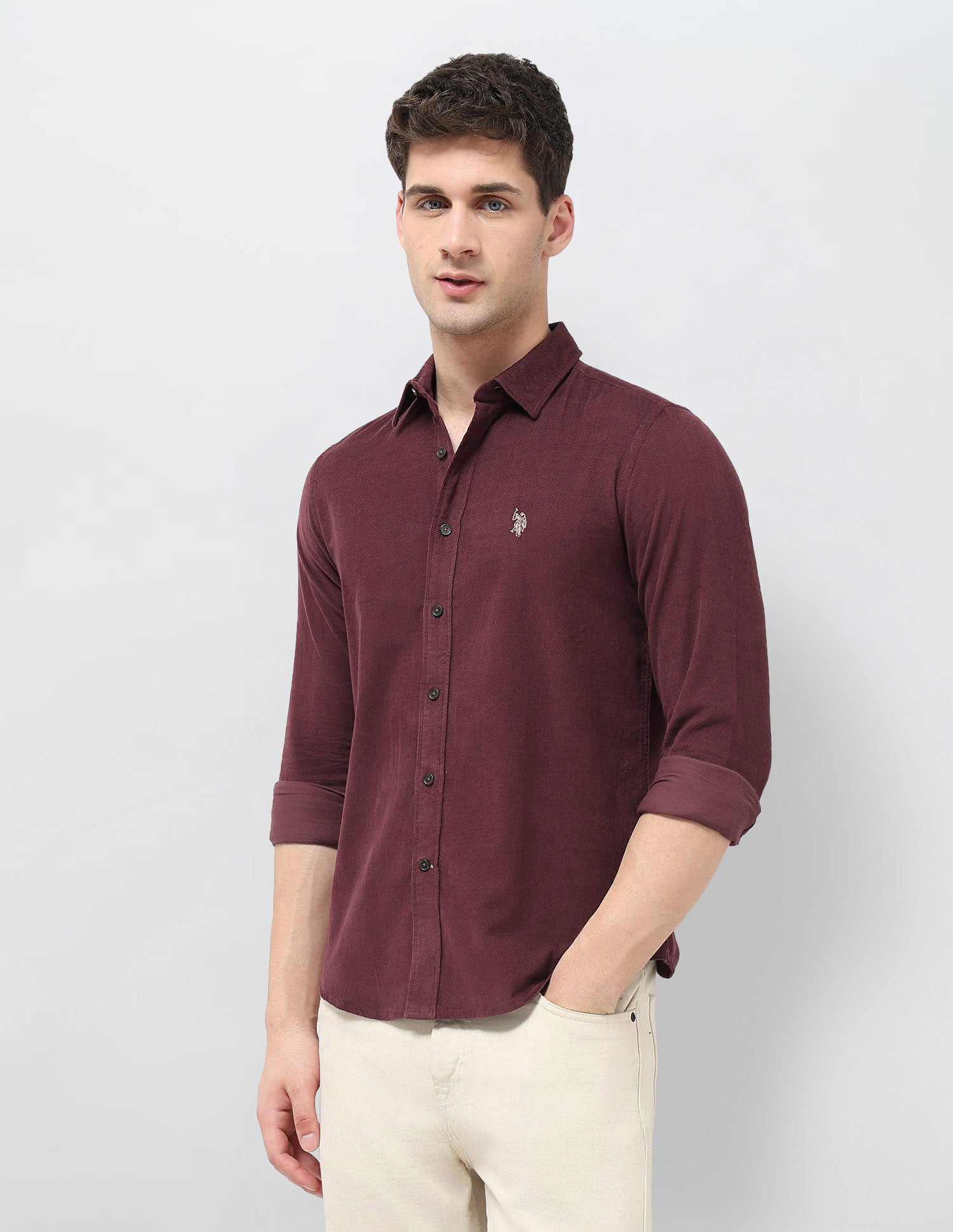 Corduroy Regular Fit Shirt Maroon - U.S. POLO ASSN. | Large