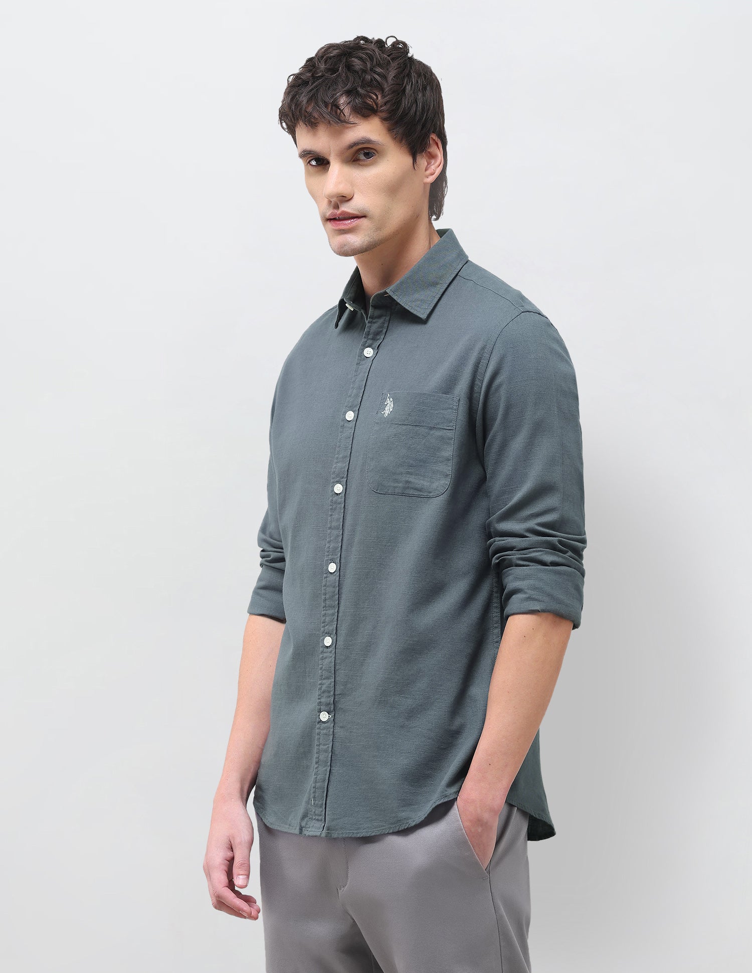 Solid Regular Fit Shirt Charcoal - U.S. Polo Assn. India | Large