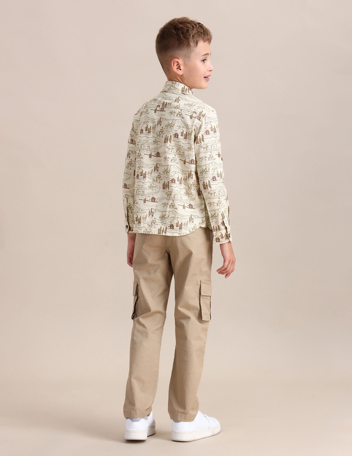 Boys Pure Cotton Regular Fit Shirt Beige - U.S. Polo Assn. India | Large