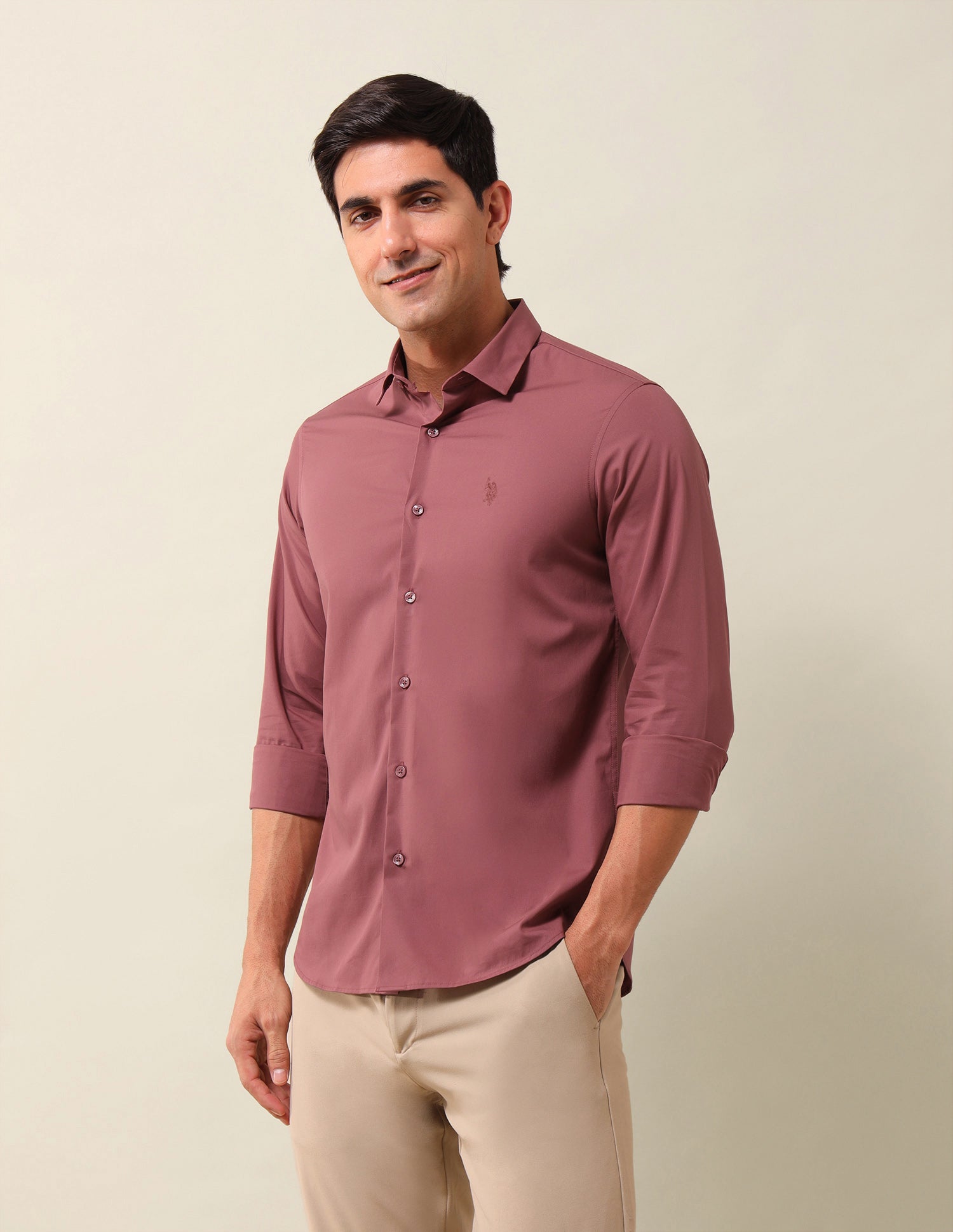 Solid Tailored Fit Shirt Dark Pink - U.S. Polo Assn. India | Large