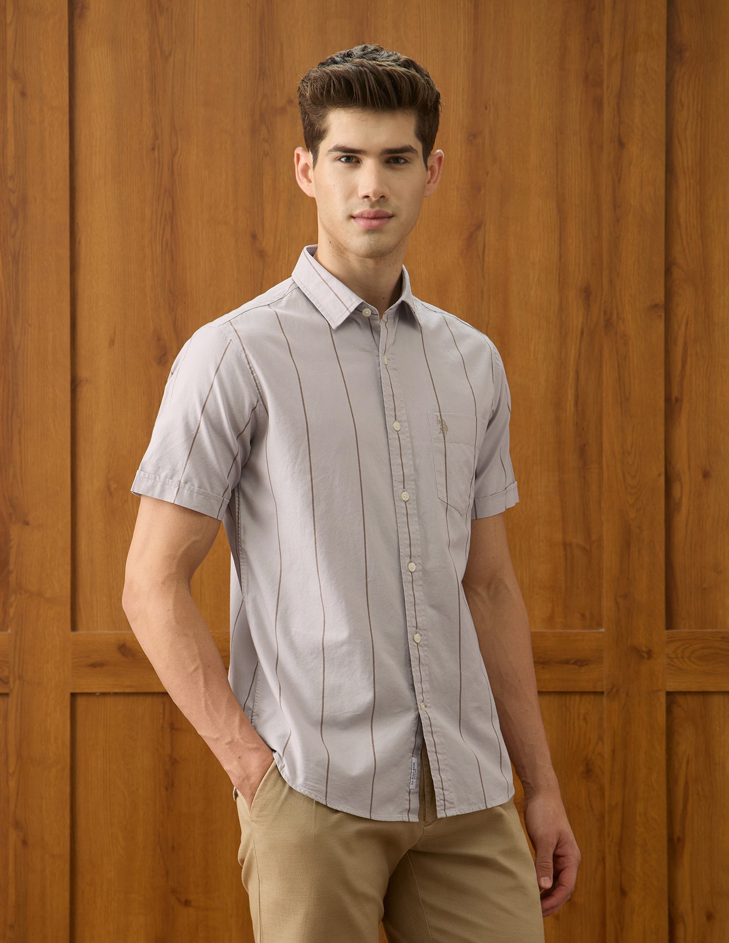 Oxford Vertical Striped Shirt Beige - U.S. Polo Assn. India | Large
