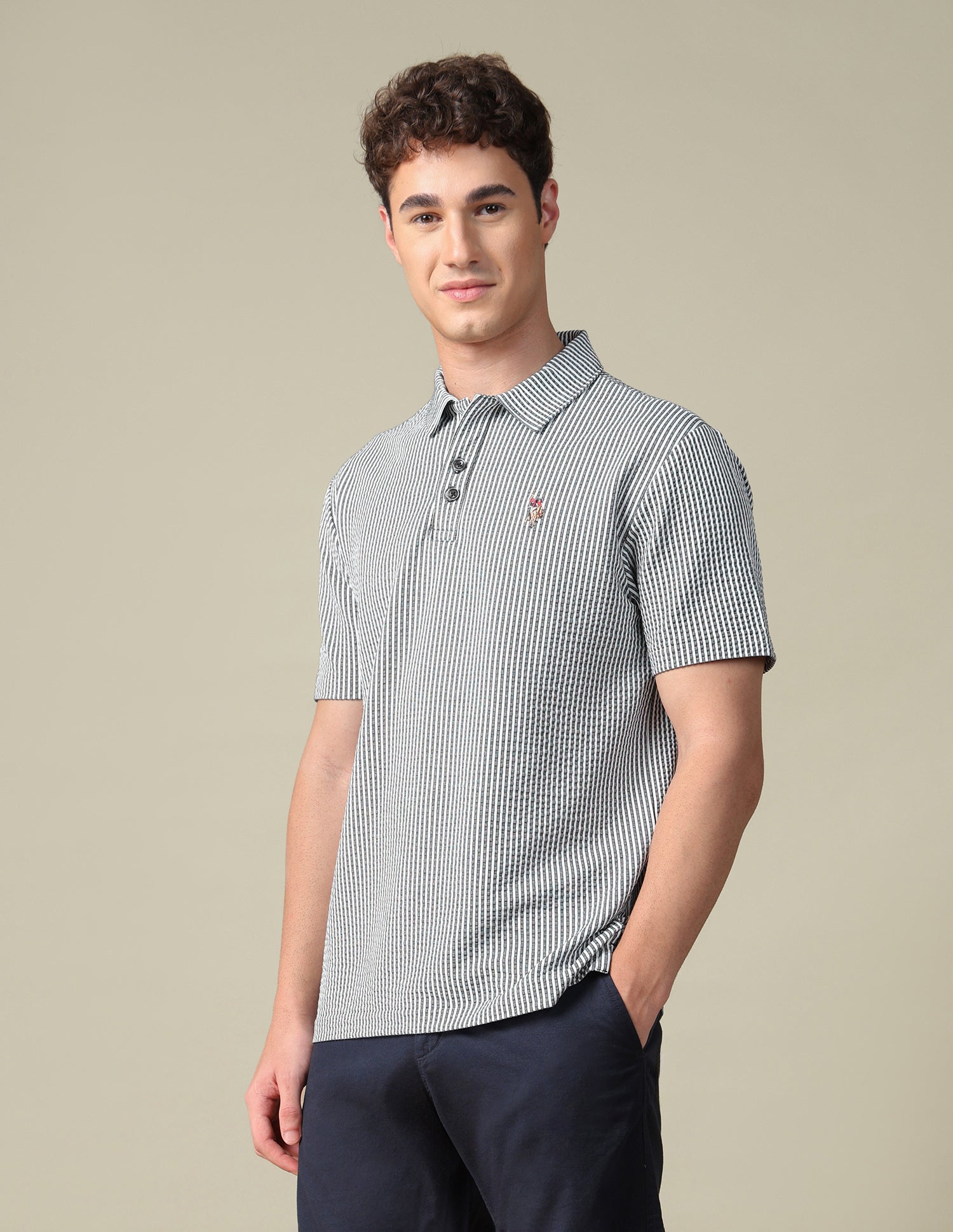 Vertical Striped Relaxed Fit Polo Shirt Black - U.S. Polo Assn. India | Large
