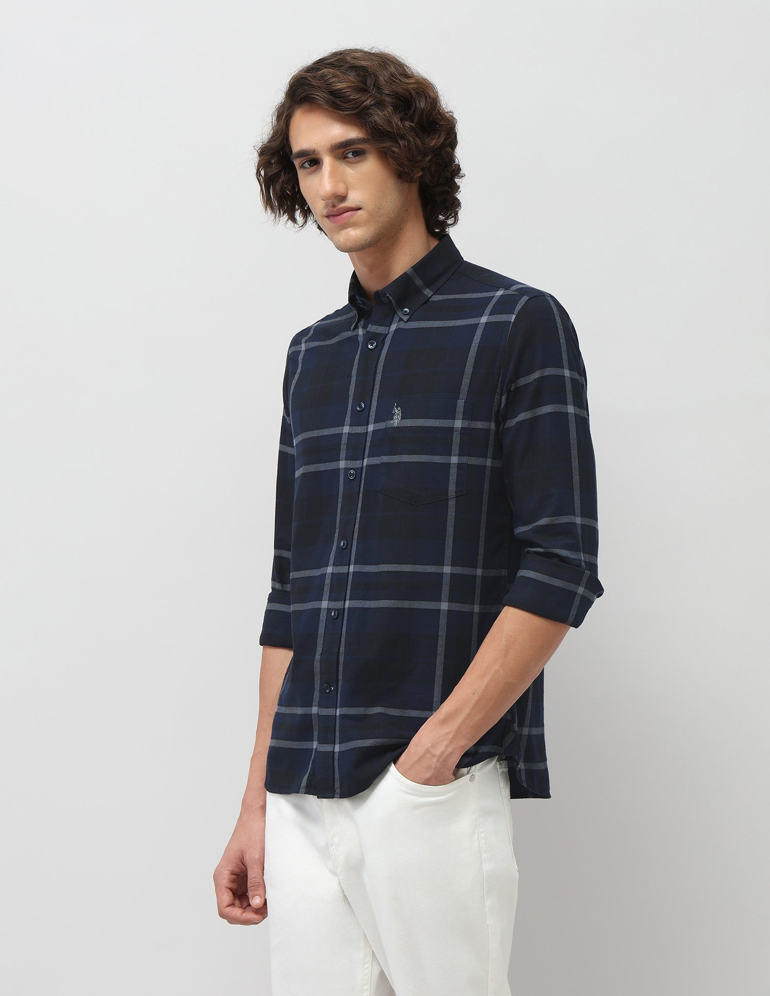 Plaid Checked Tailored Fit Shirt Navy - U.S. Polo Assn. India | Large