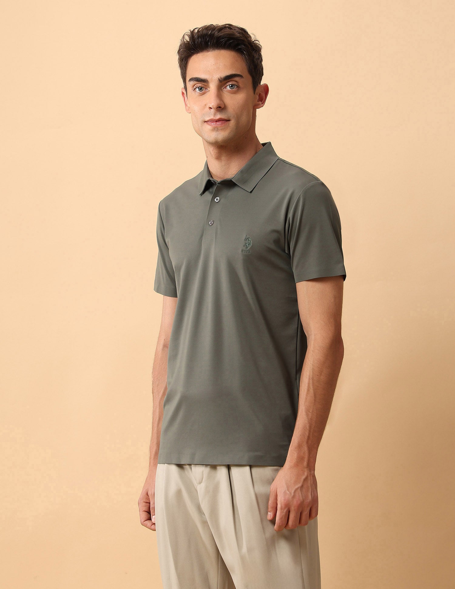 Pacho X Slim Fit Solid Polo Shirt Light Olive - U.S. POLO ASSN. | Large