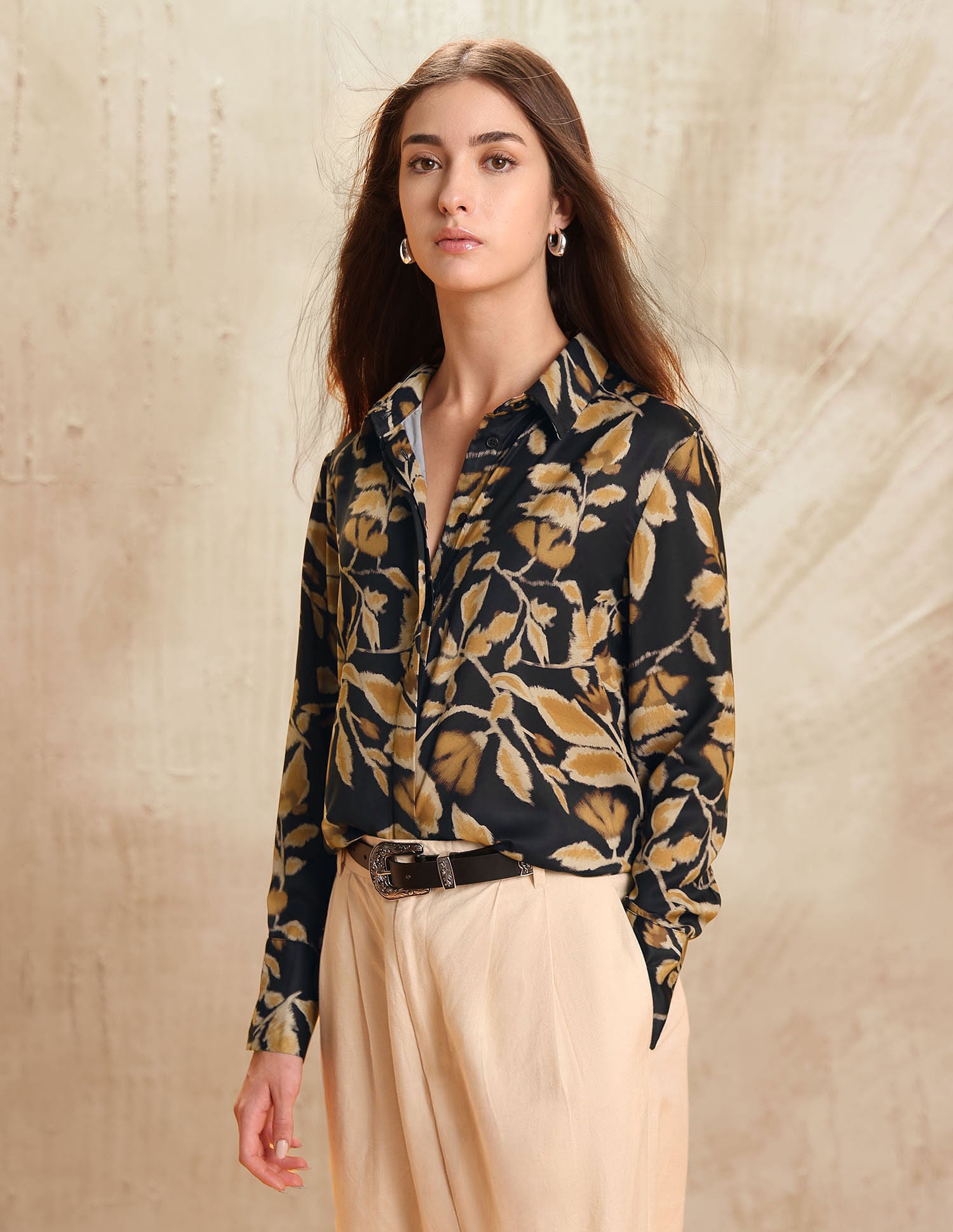 Satin Floral Printed Shirt Black - U.S. POLO ASSN. | Large