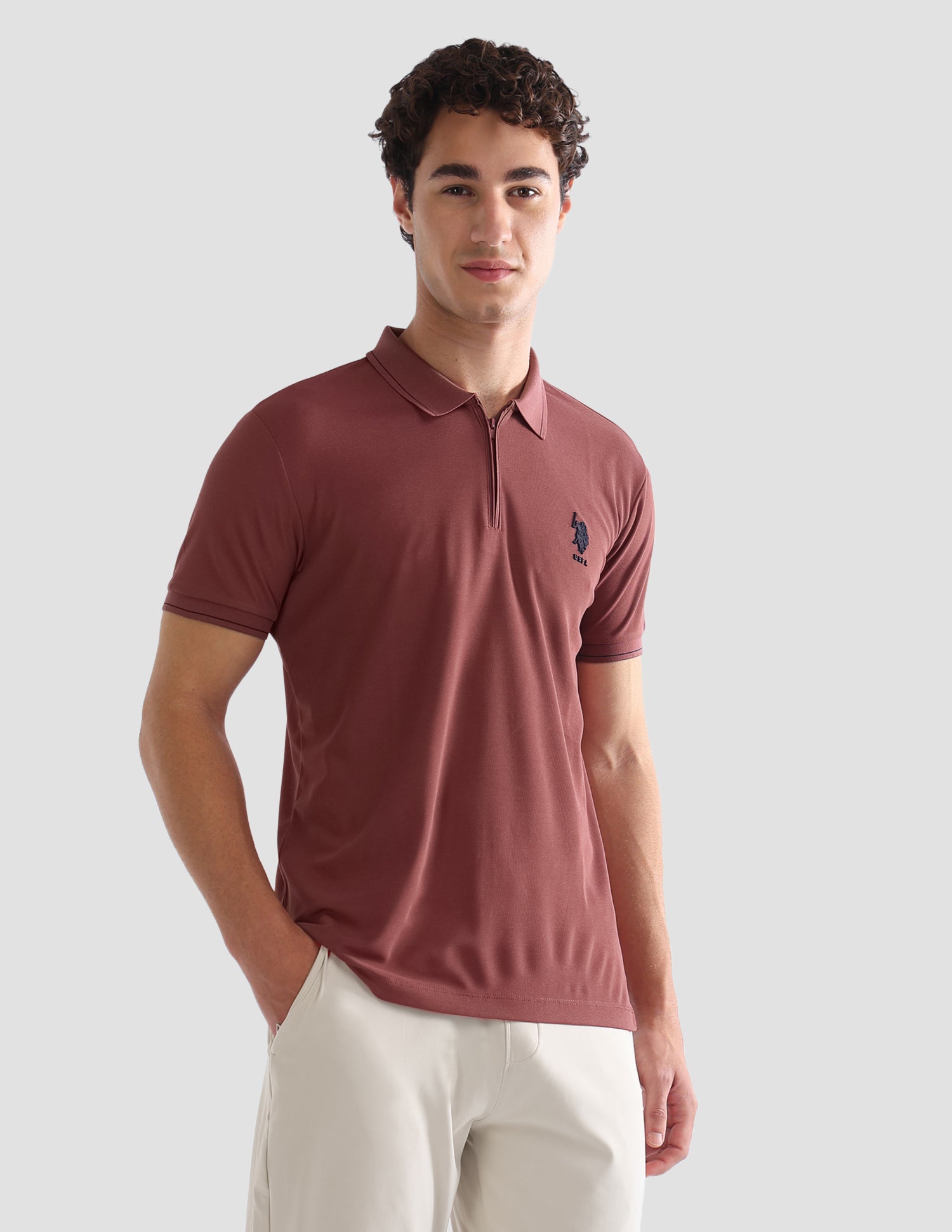 Solid Slim Fit Active Polo Shirt Dark Pink - U.S. Polo Assn. India | Large