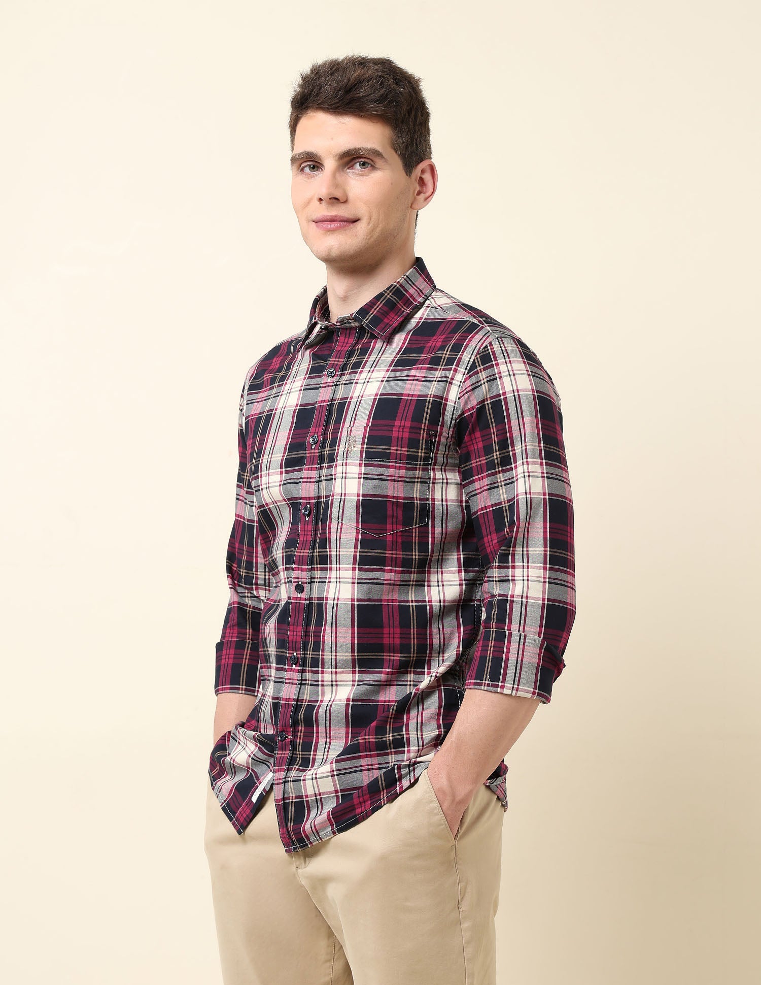 Plaid Checked Oxford Shirt Maroon - U.S. Polo Assn. India | Large