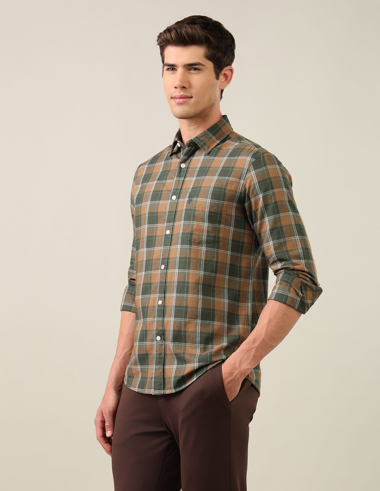 Twill Plaid Checked Shirt Green - U.S. Polo Assn. India | Large