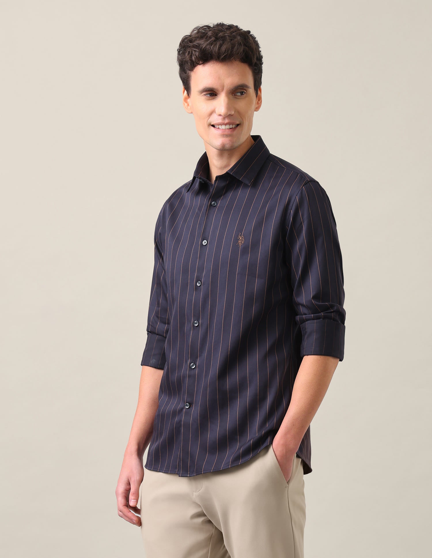 Vertical Striped Tailored Fit Shirt Dark Purple - U.S. Polo Assn. India | Large
