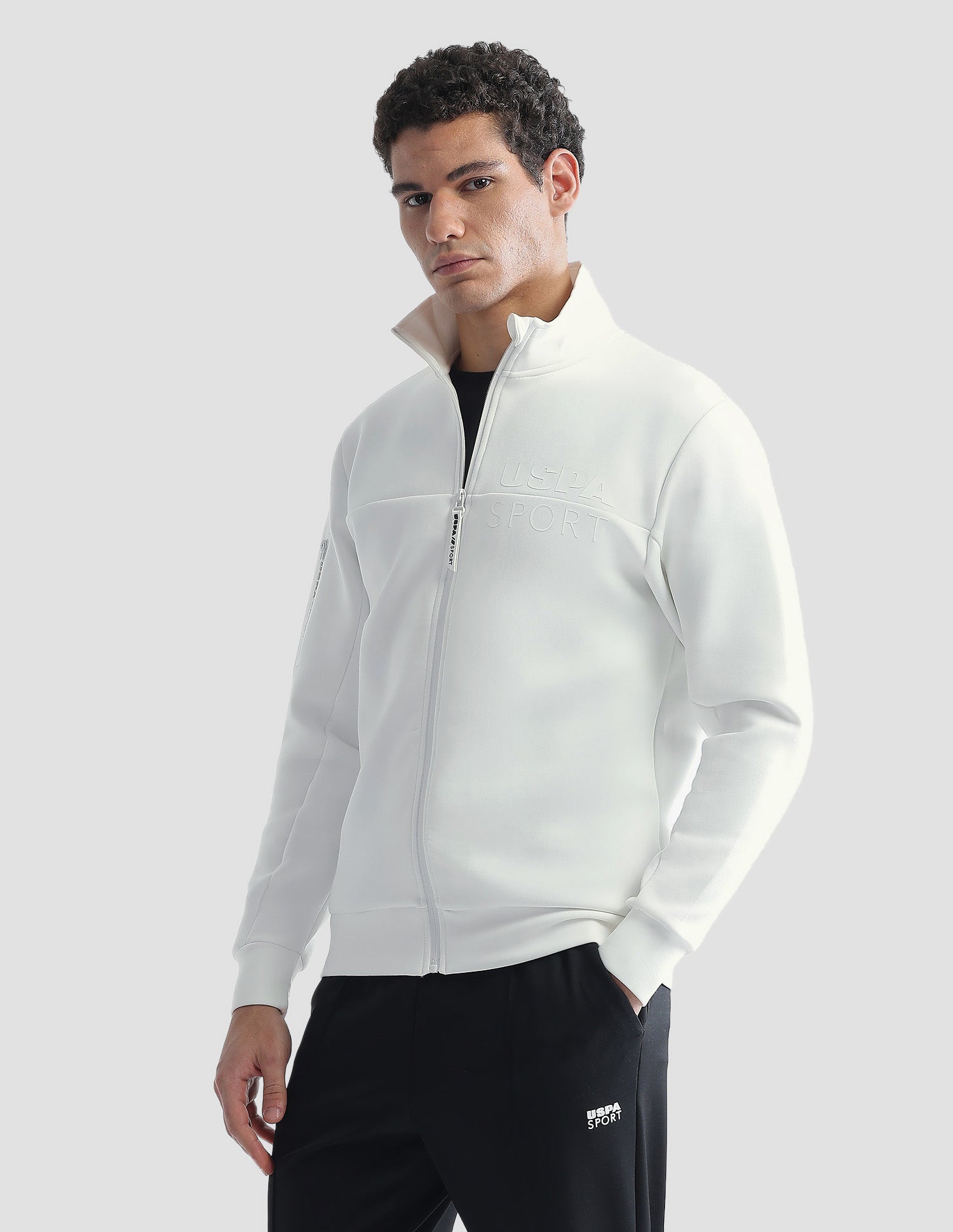 Regular Fit Zipper Active Sweatshirt Off White - U.S. Polo Assn. India | Large