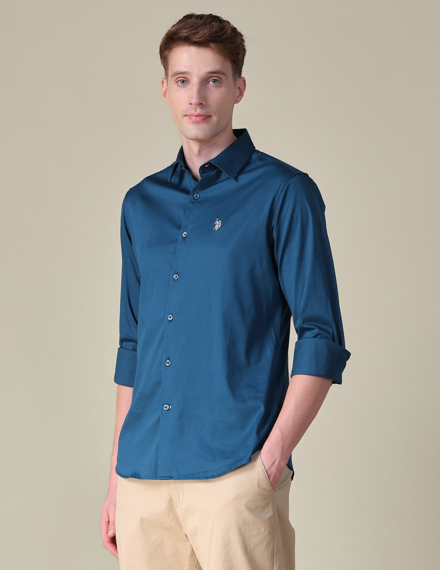 Satin Tailored Fit Shirt Teal - U.S. POLO ASSN. | Large