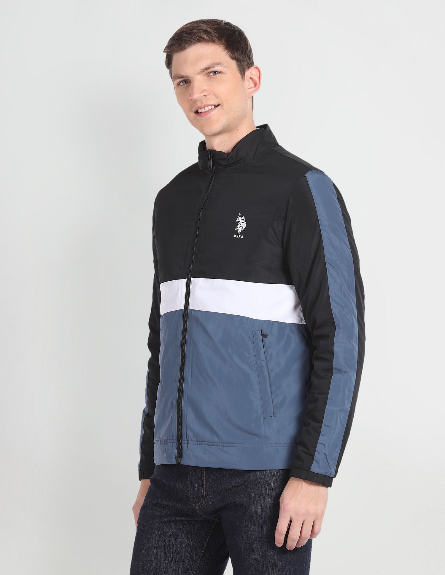 Lightweight Colour Block Jacket Black - U.S. Polo Assn. India | Large