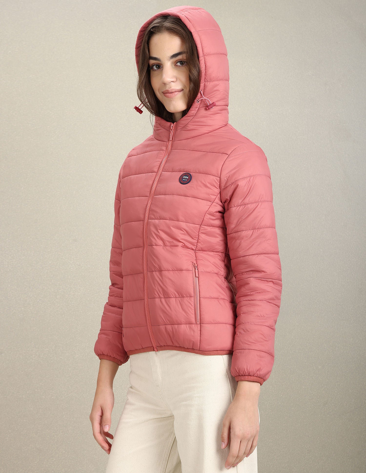 Nylon Hooded Puffer Jacket Pink - U.S. Polo Assn. India | Large